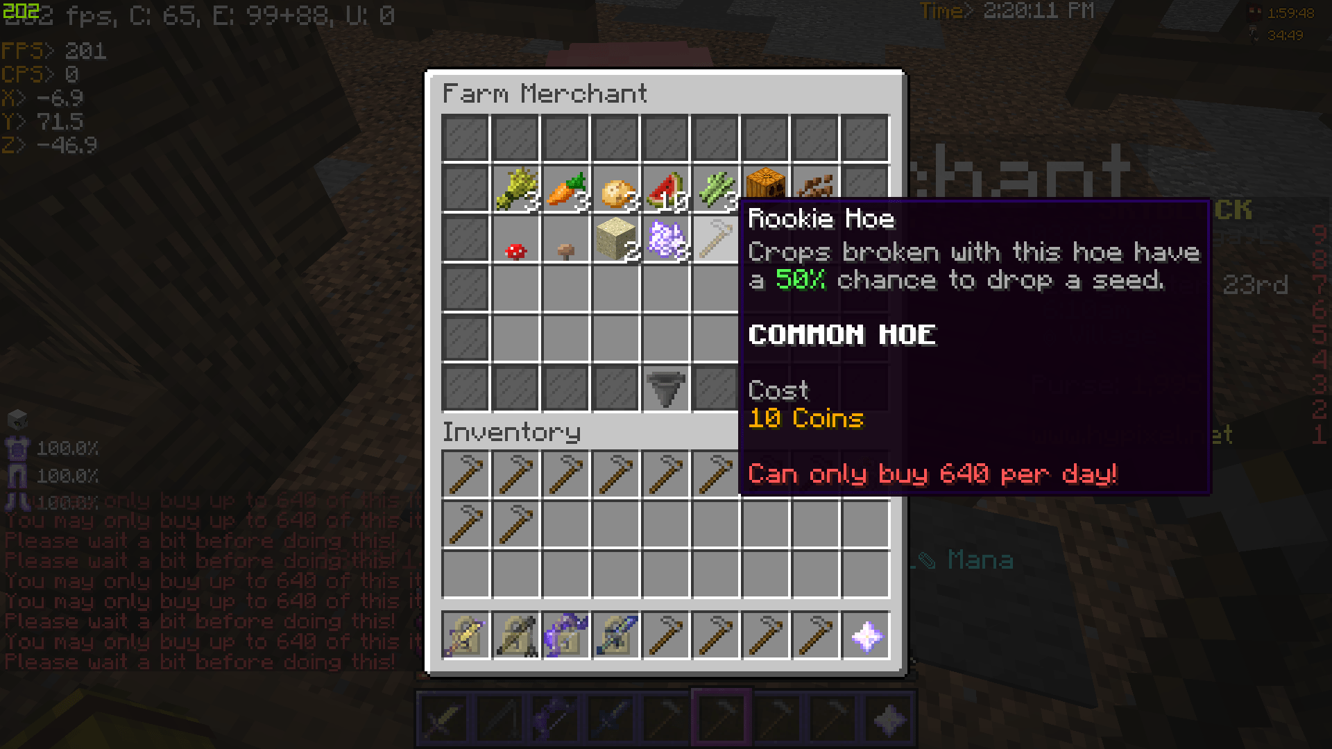 fun fact you can only buy 640 rookie hoes in a day r/HypixelSkyblock
