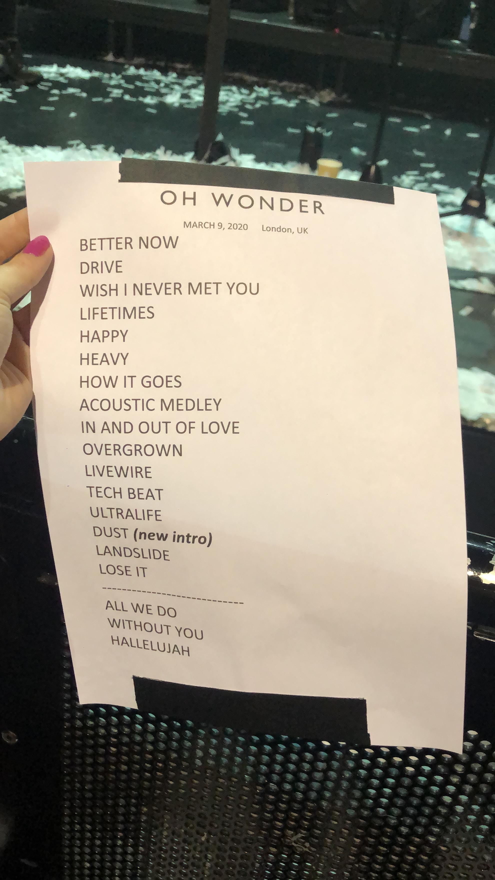 London setlist ohwonder