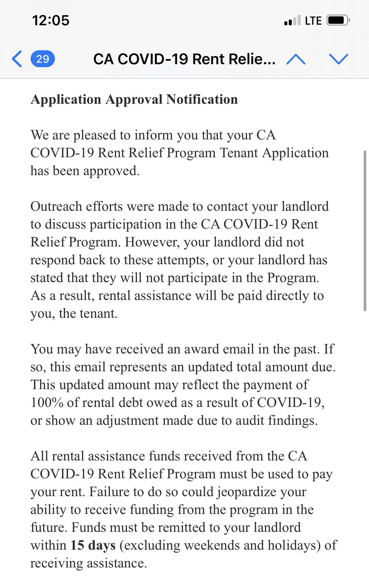 Award letter now what ? r/CACovidRentRelief