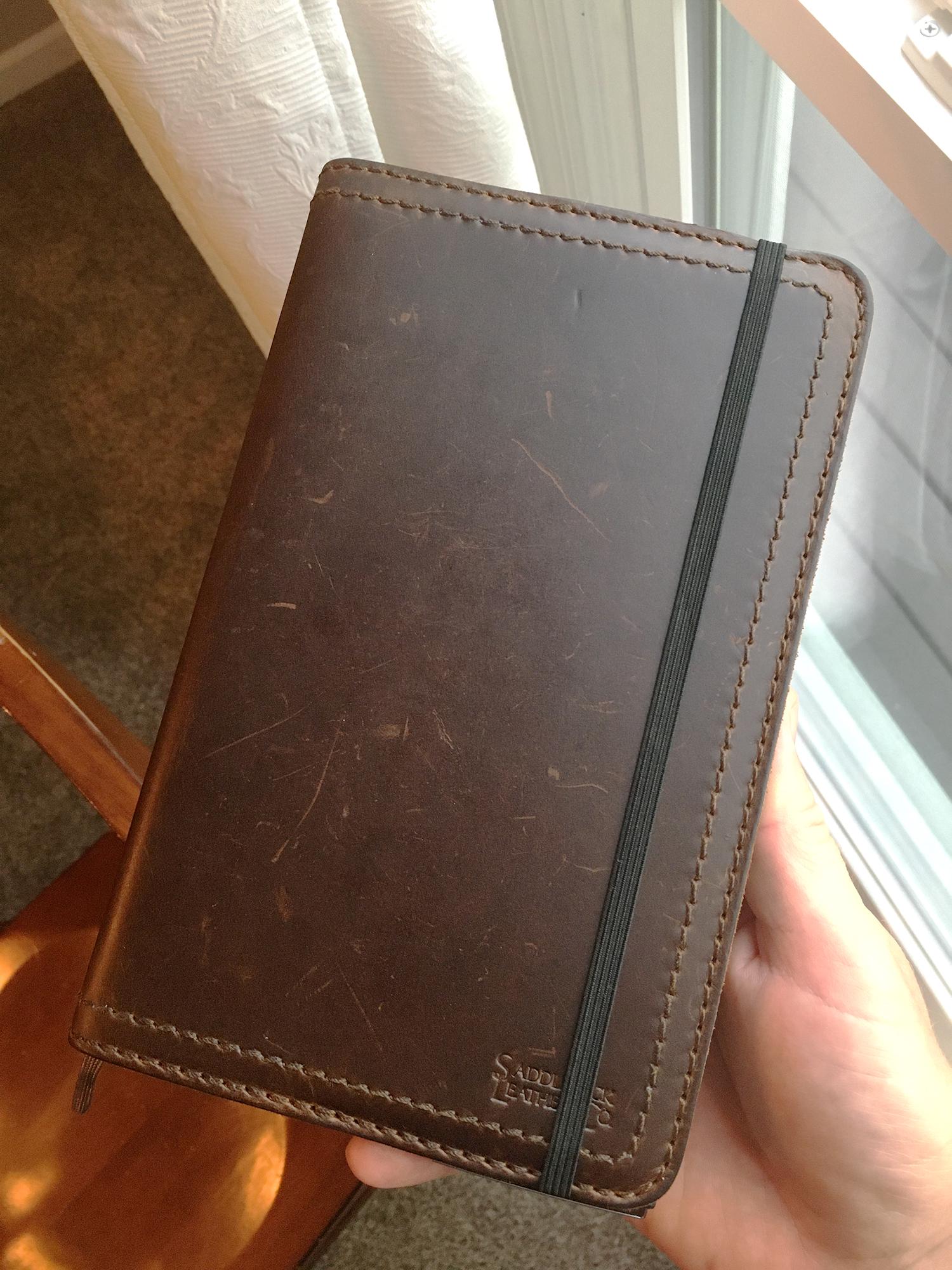 Saddleback leather journal cover, used every day for 3+ years r