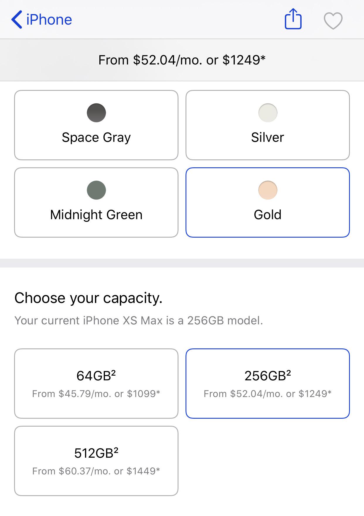 Apple tells you what storage size your current phone is so you can