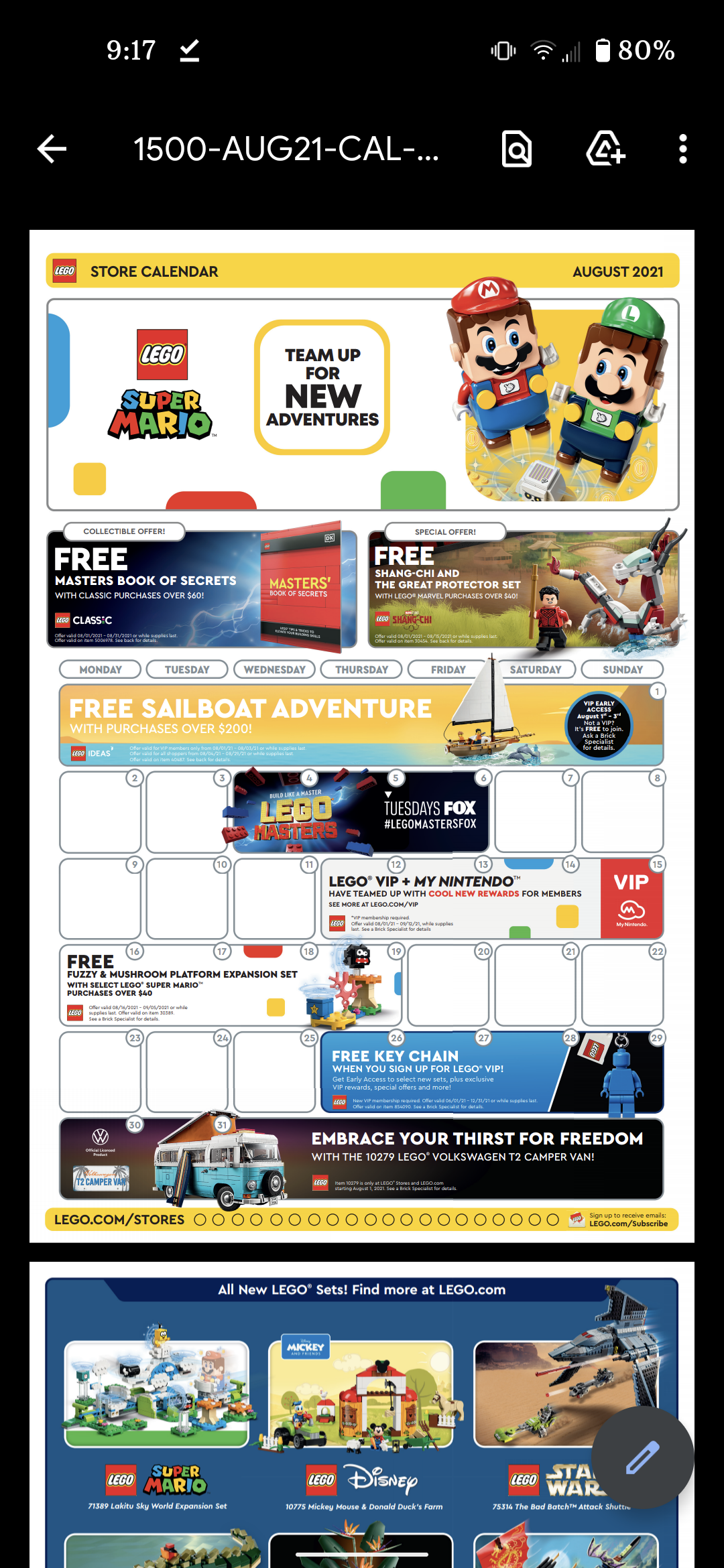US] LEGO Store August 2021 Calendar r/legodeal