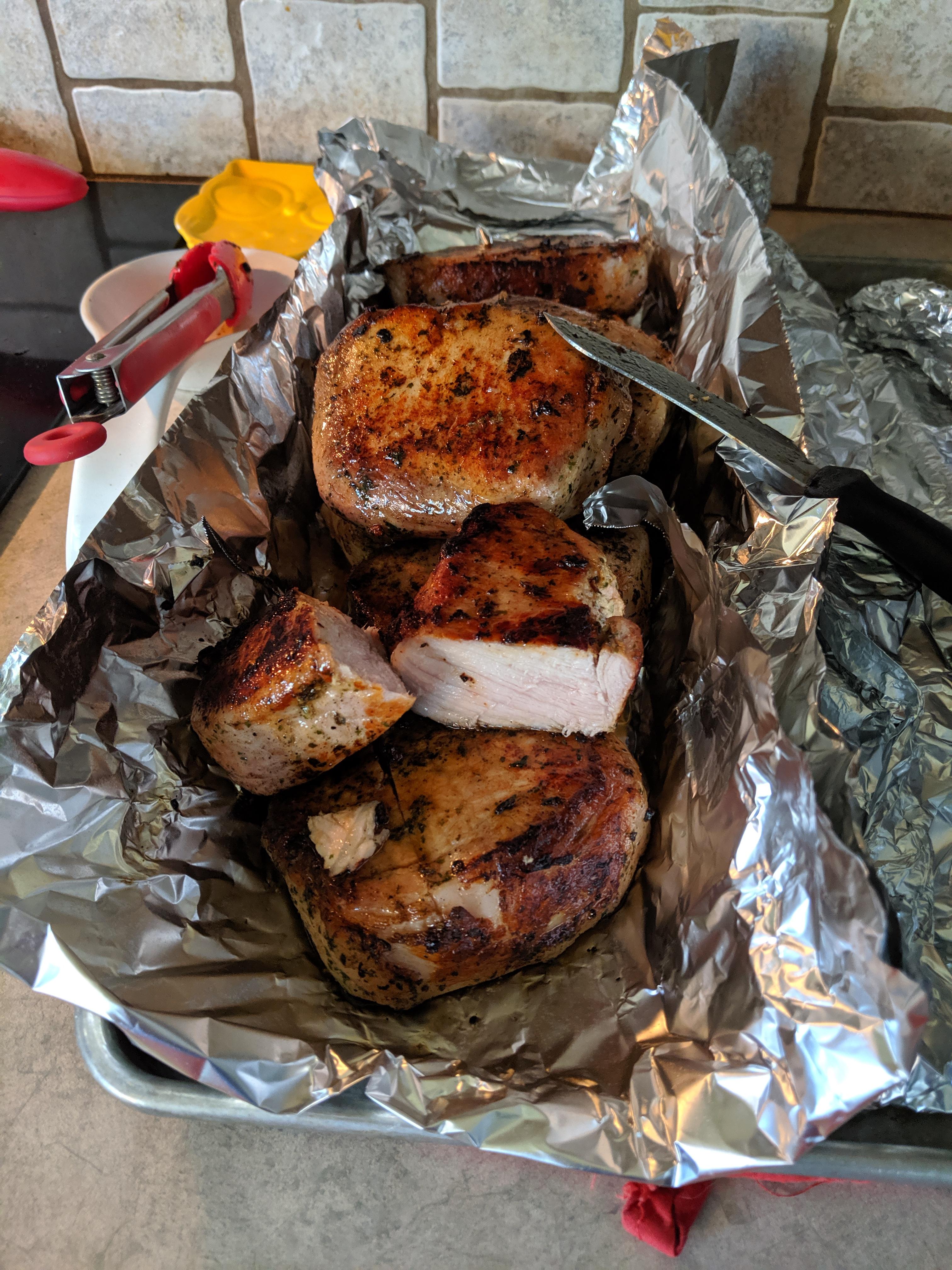 Update 8 Giant Costco Pork Chops. Came out perfectly and all our