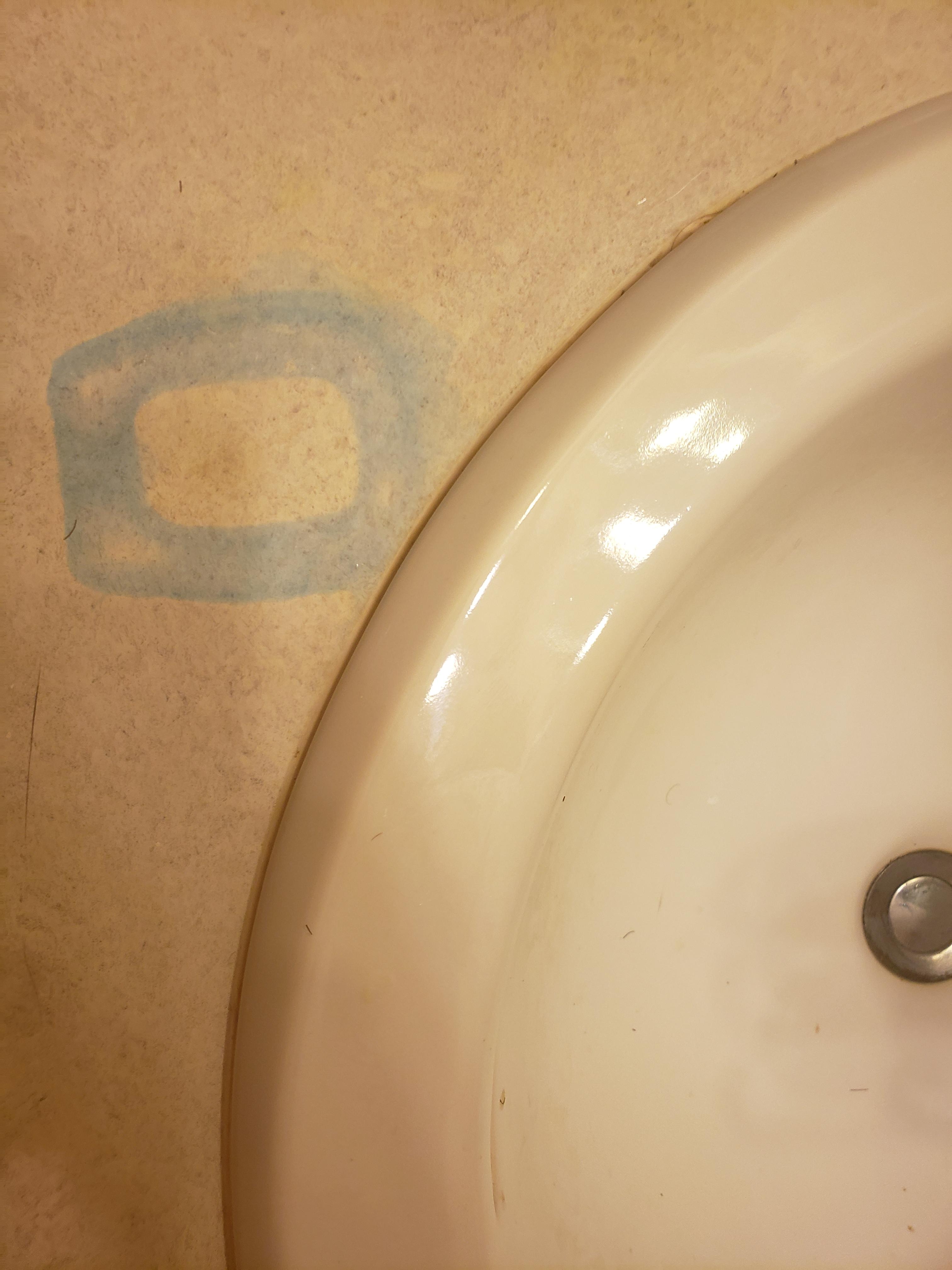 Left a leaky toilet bowl cleaner solution on bathroom counter overnight