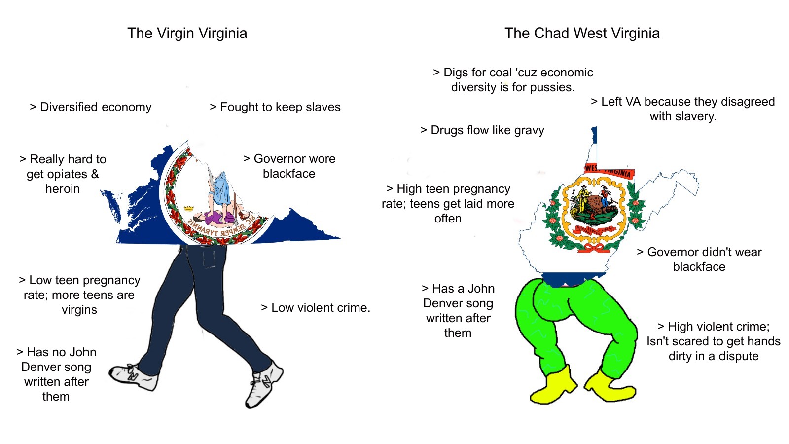 The Virgin Virginia vs. the Chad West Virginia r/virginvschad