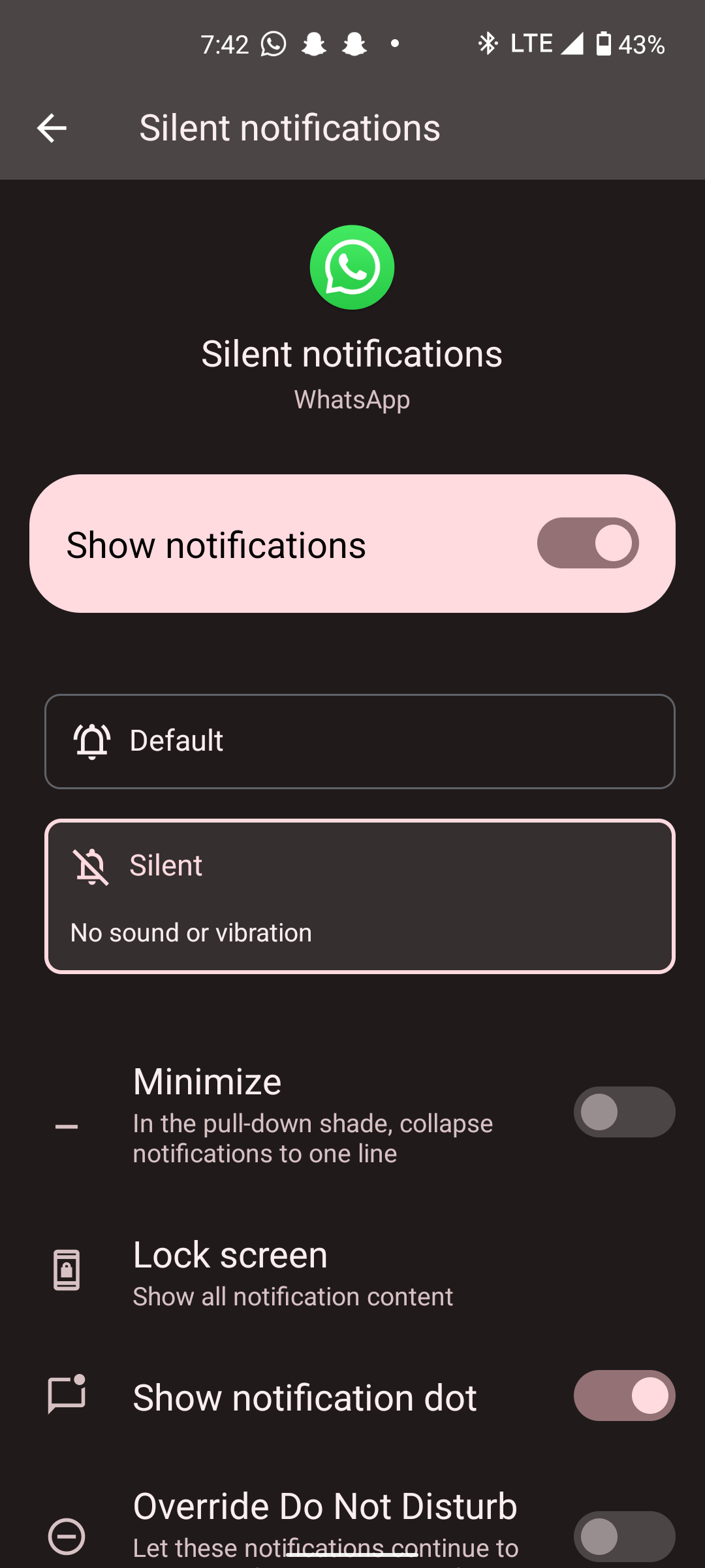 WhatsApp gets set to "silent notifications" if a few messages in a