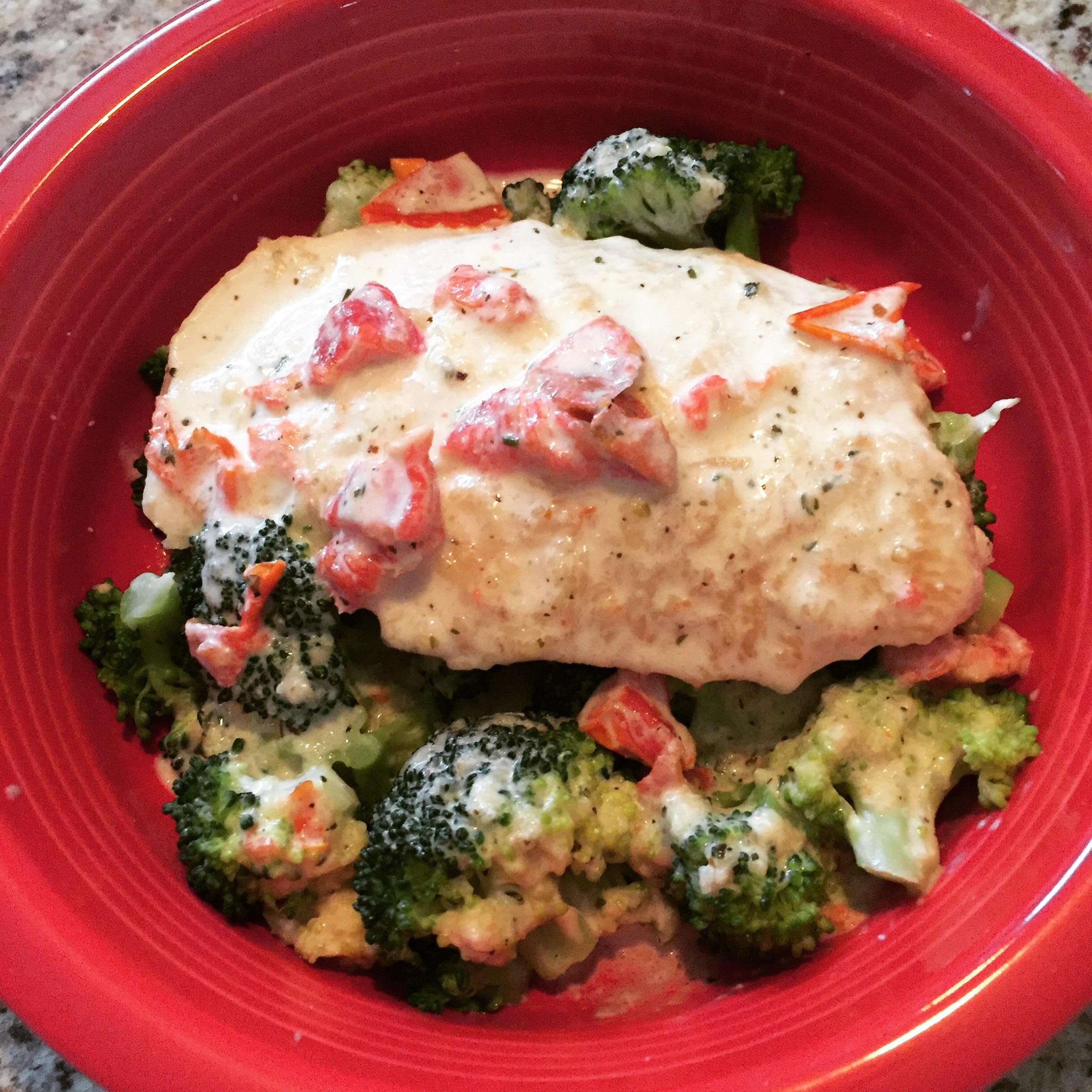 Parmesan Tuscan chicken with sundried tomatoes over broccoli. Special