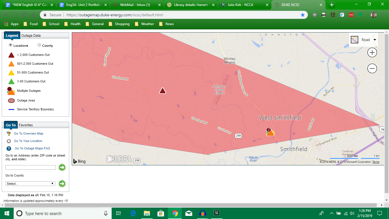 [ALERT] Outage in Smithfield Right Now! Outage caused by fallen trees