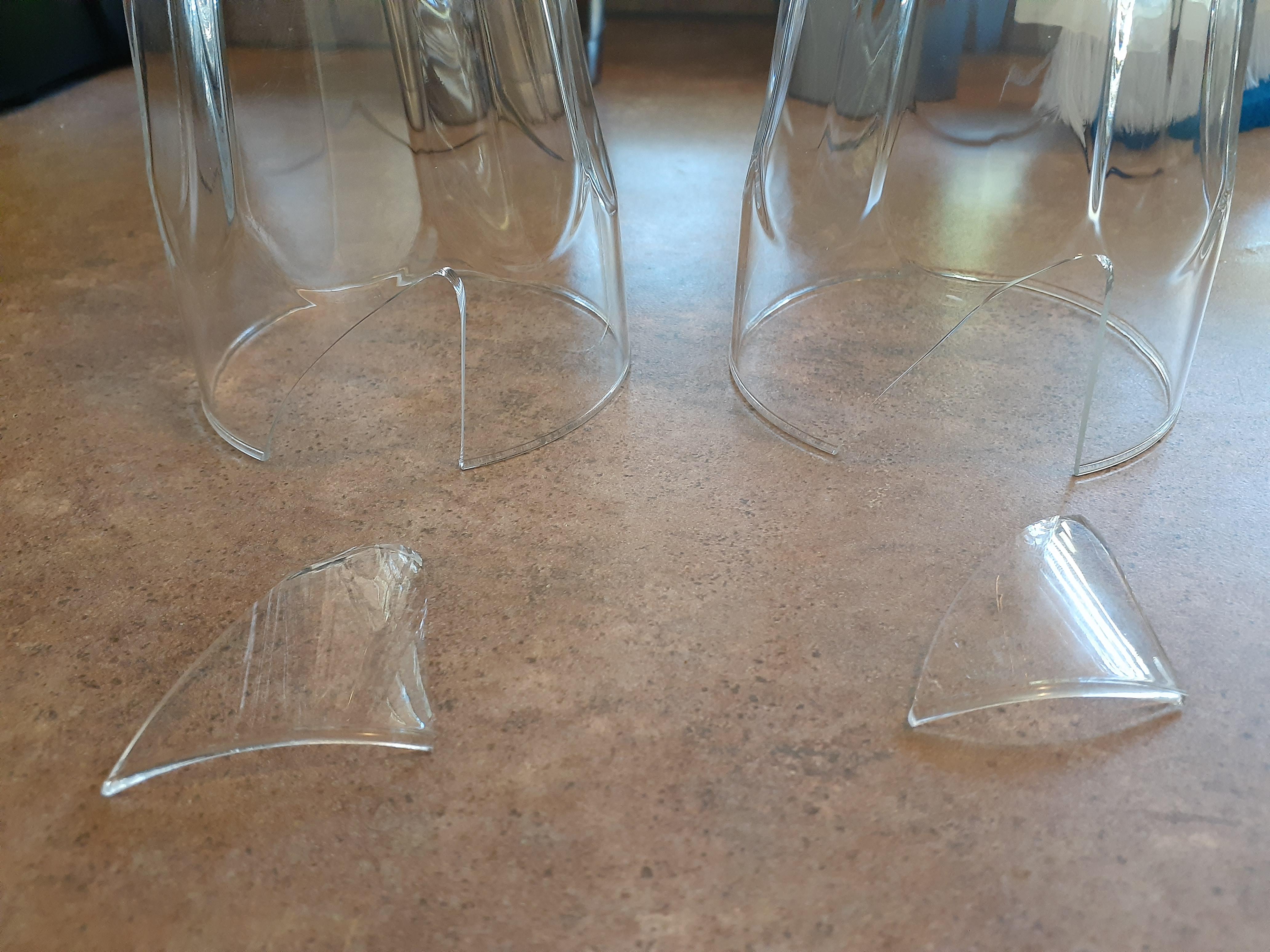 Both these glasses were in different spots in my dishwasher, but broke