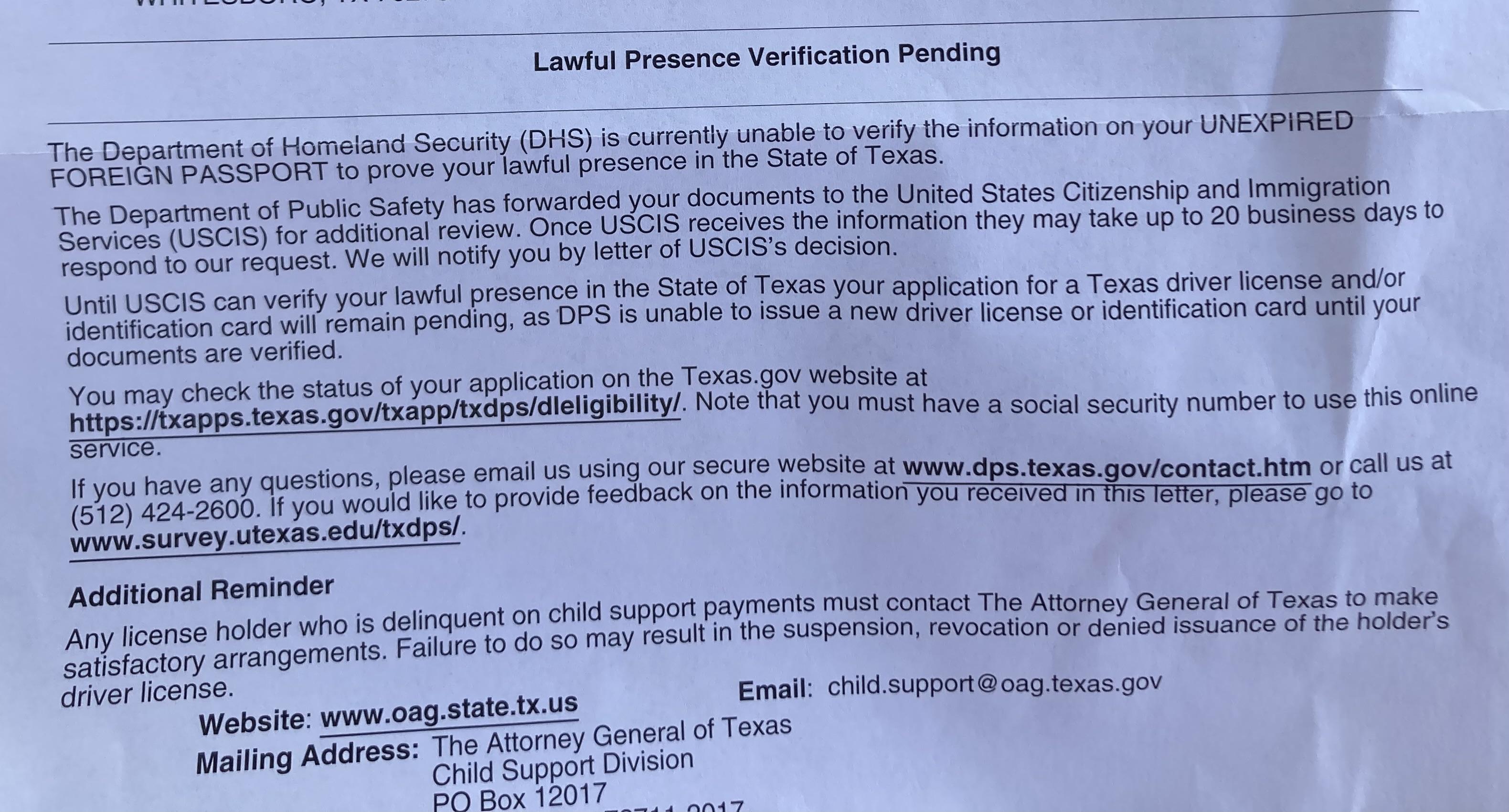Texas DL renewal on I485 application failed (so far) r/USCIS