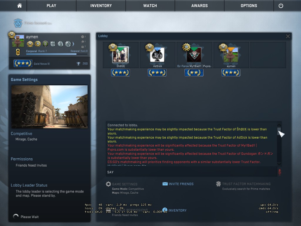 how the new trust factor warning looks like GlobalOffensive