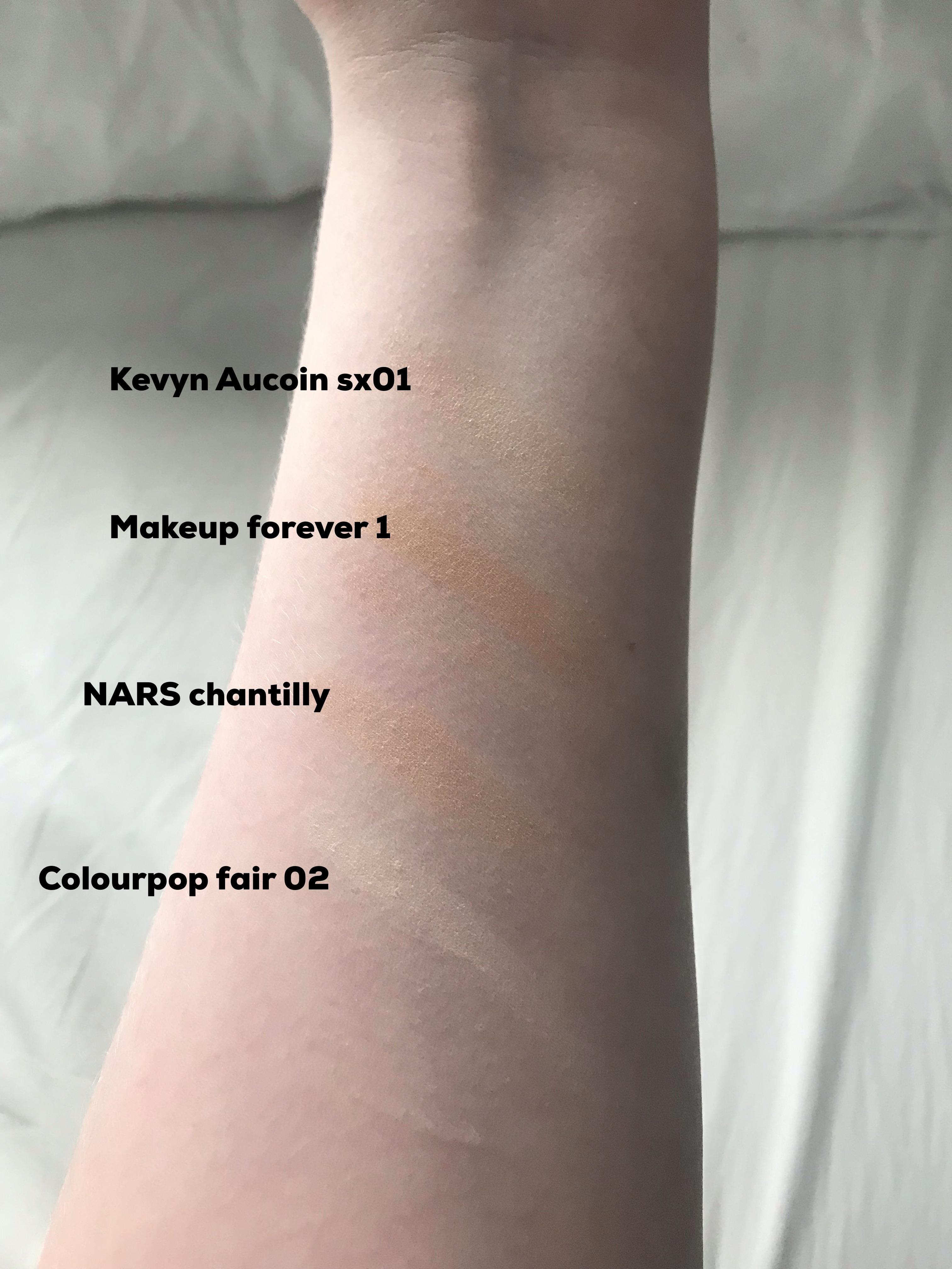 Concealer swatches kevyn aucoin, makeup forever, nars, colourpop r/PaleMUA