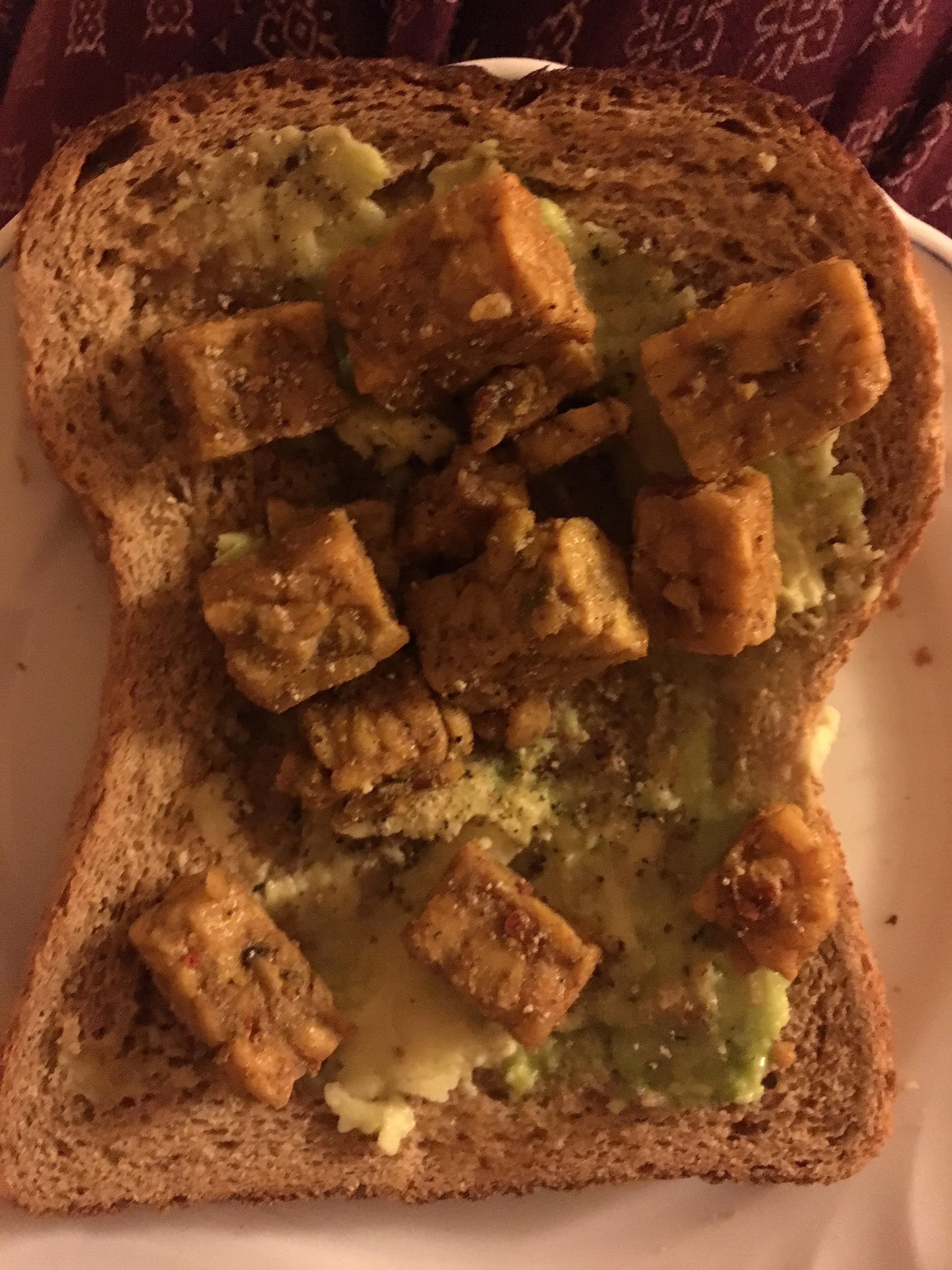 Cold, curried tempeh on avocado toast r/ShittyVeganFoodPorn
