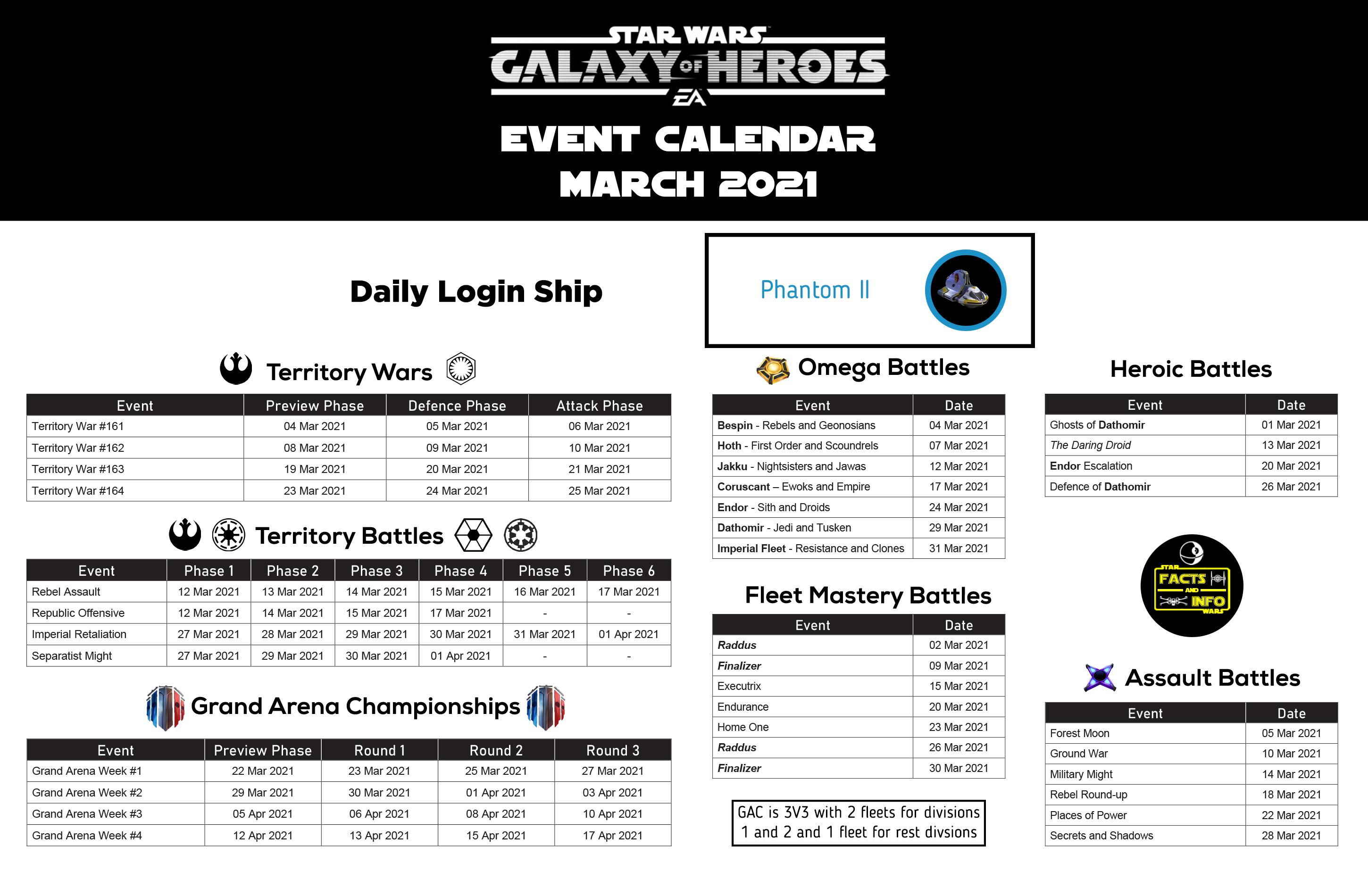 Swgoh Calendar Of Events April 2023 Event Calendar For March 2021 : R/Swgalaxyofheroes