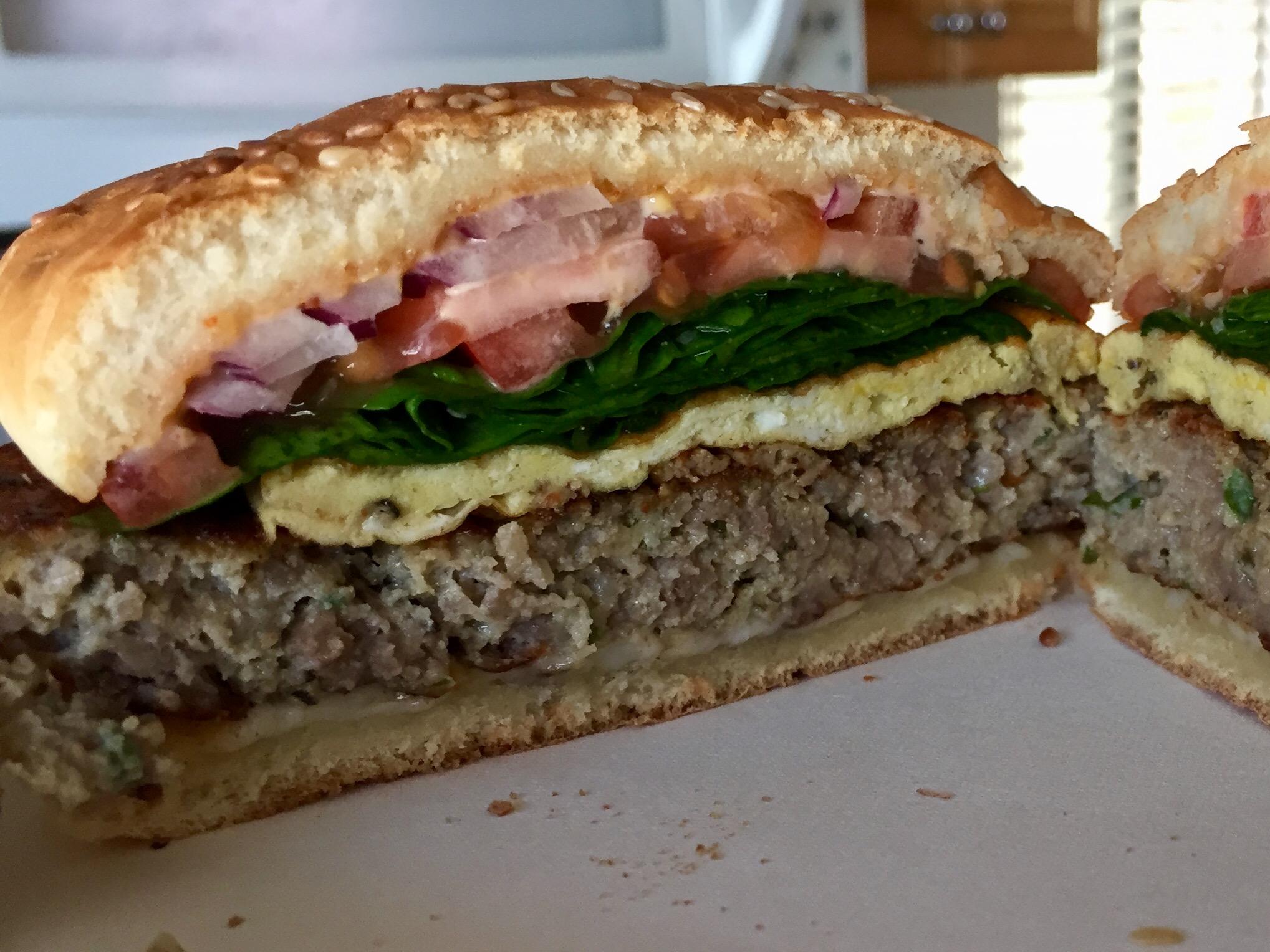 Sausage patty, egg, smoked provolone, spinach, tomato, onion, spicy