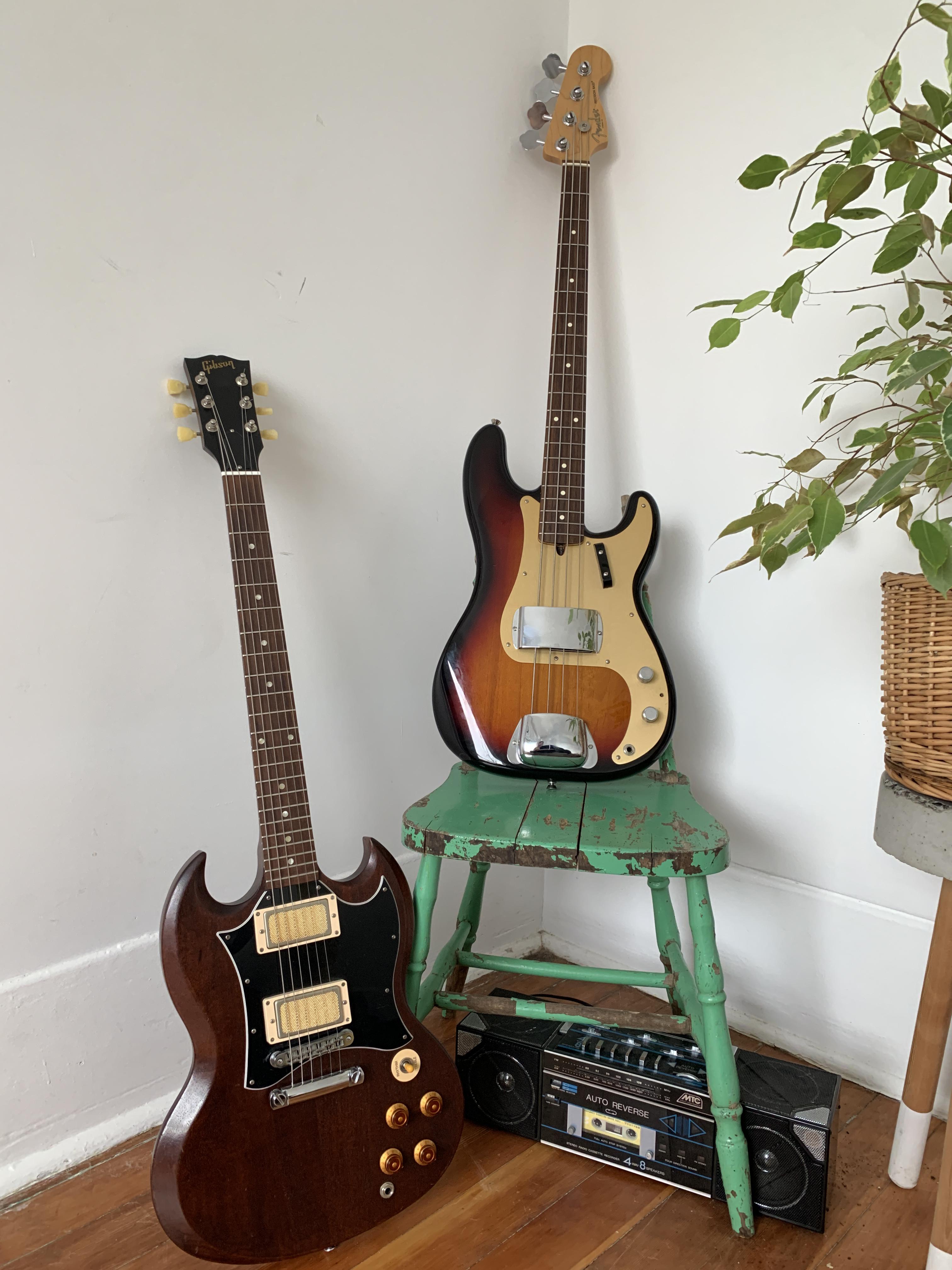 Fender Precision and Gibson Faded SG guitarporn