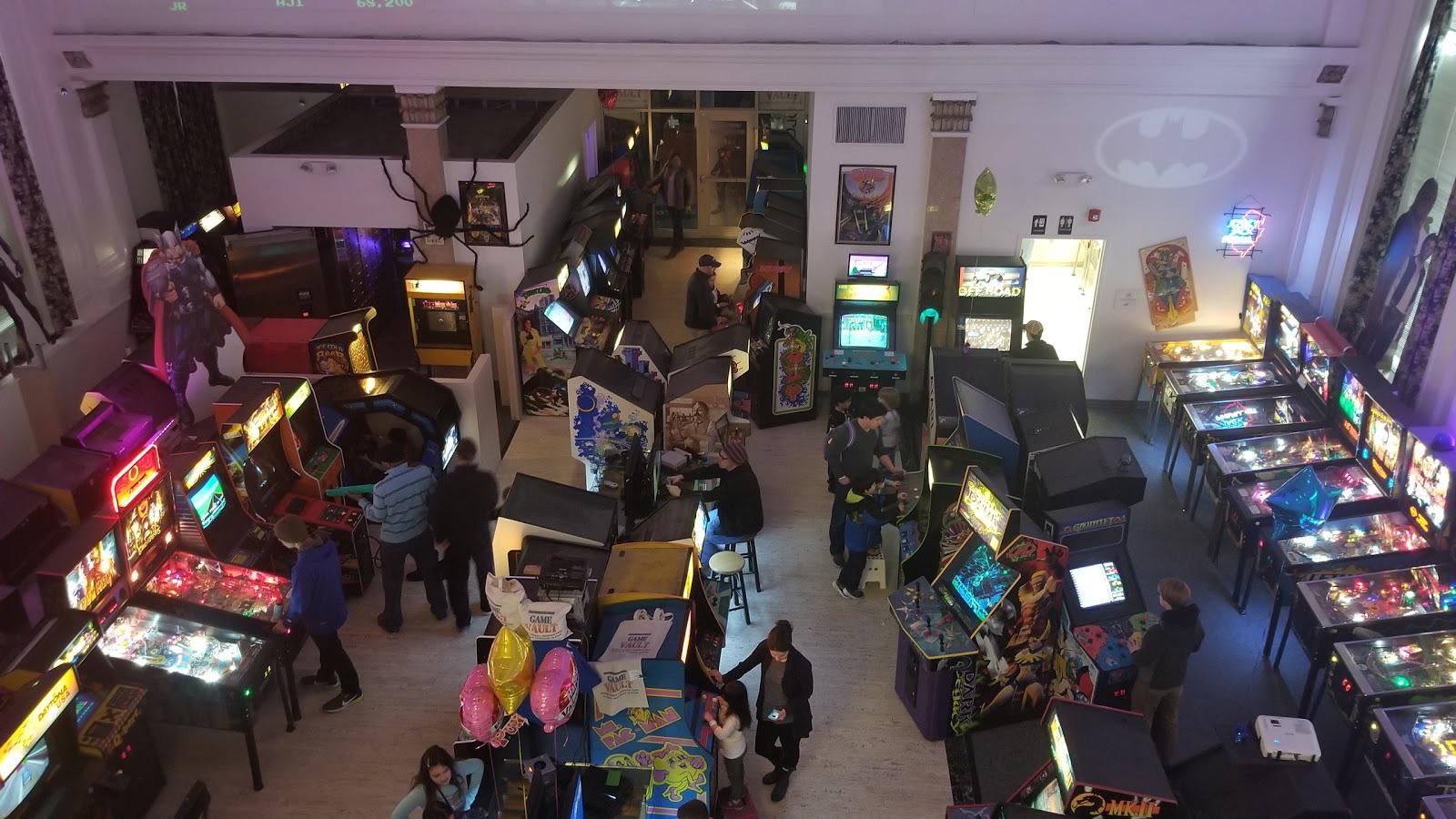 Old bank turned into a old school arcade called The Game Vault in New