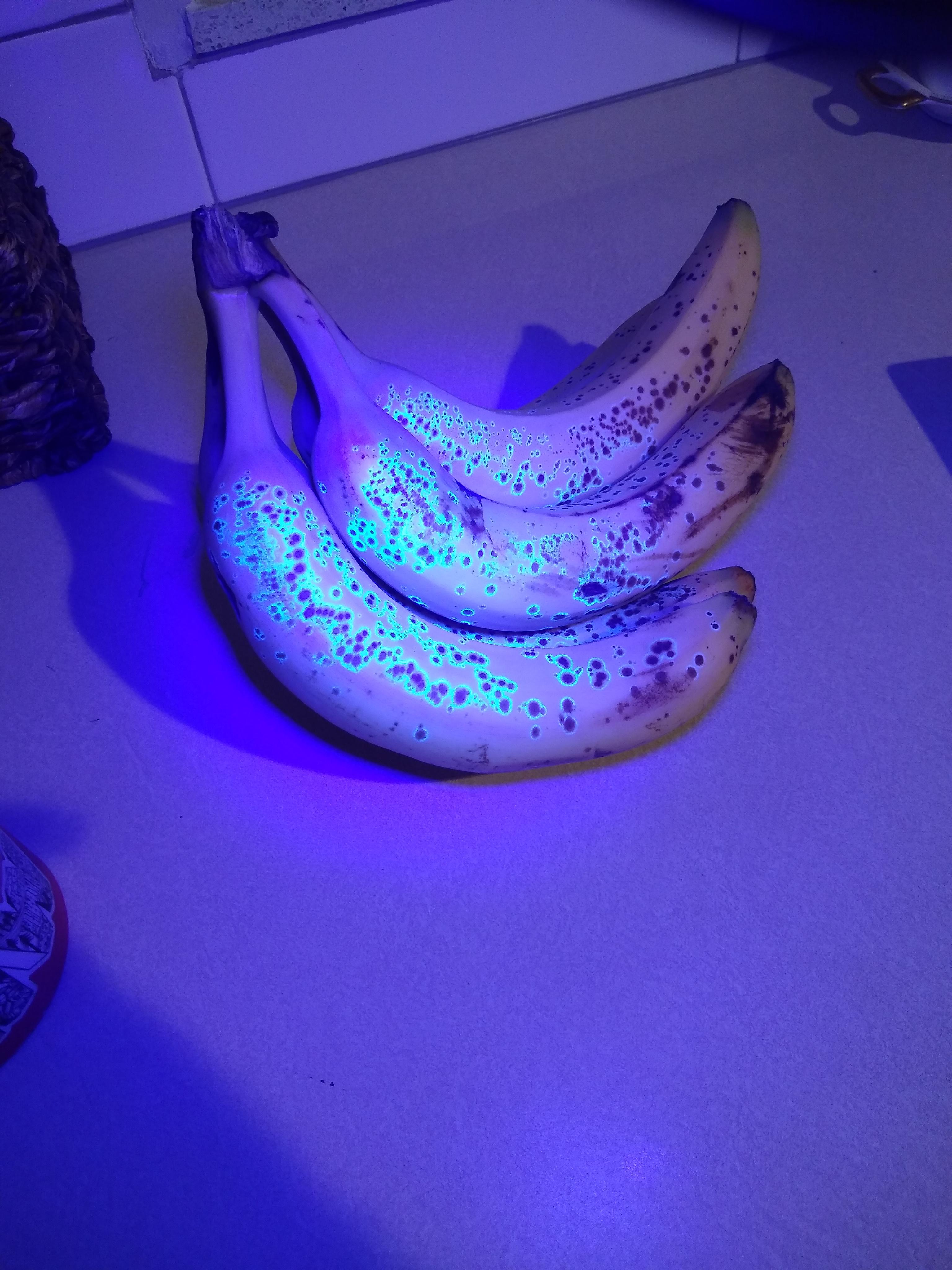 The areas around the brown spots on bananas glow brightly when you
