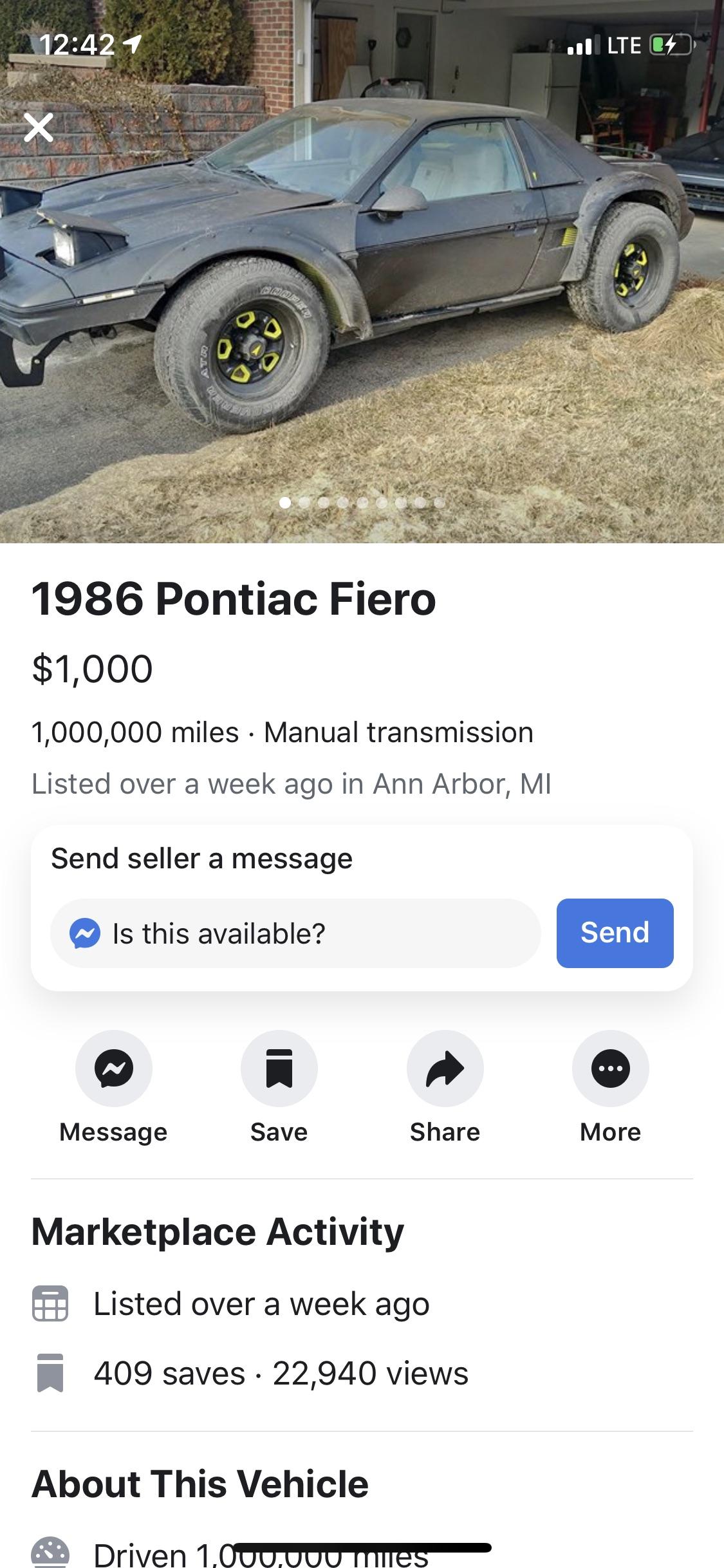Found a Pontiac Fiero converted into a battle car for sale on facebook