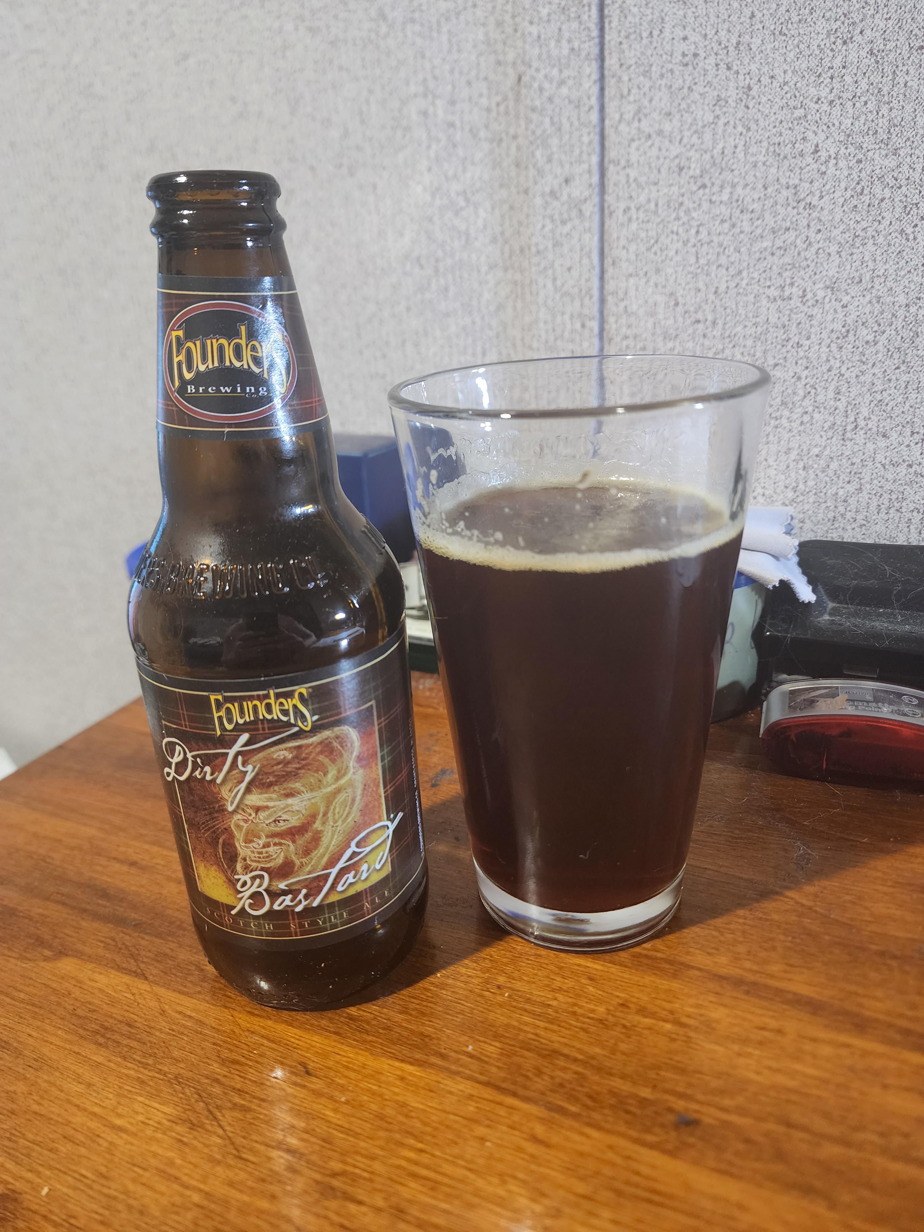 Founders Dirty Bastard Scotch ale. Good malty flavor with just enough
