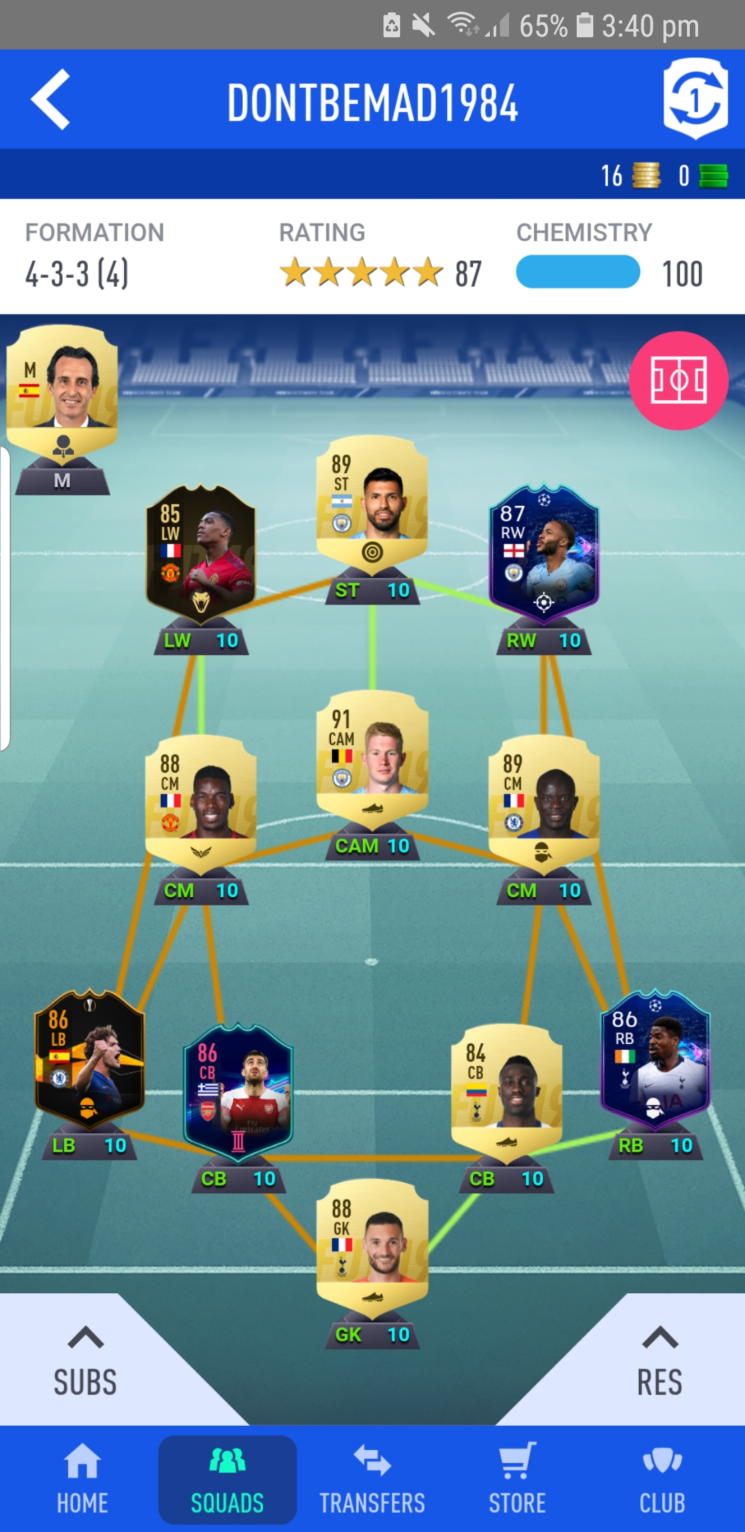 Packed KDB so switched from Aguero & IF Kane to this formation