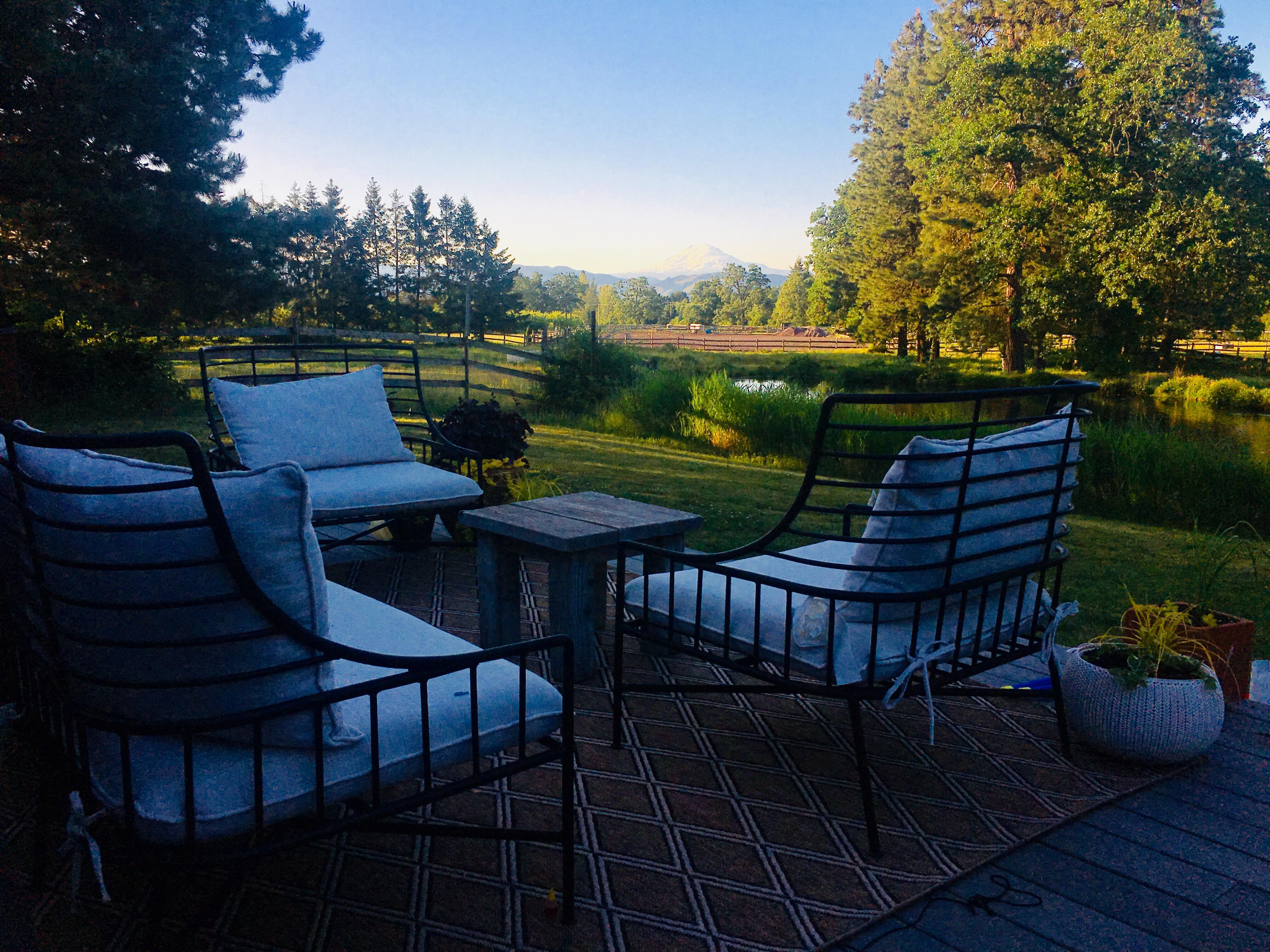 Loving my new outdoor furniture! Mt. Adams in the background. Oregon