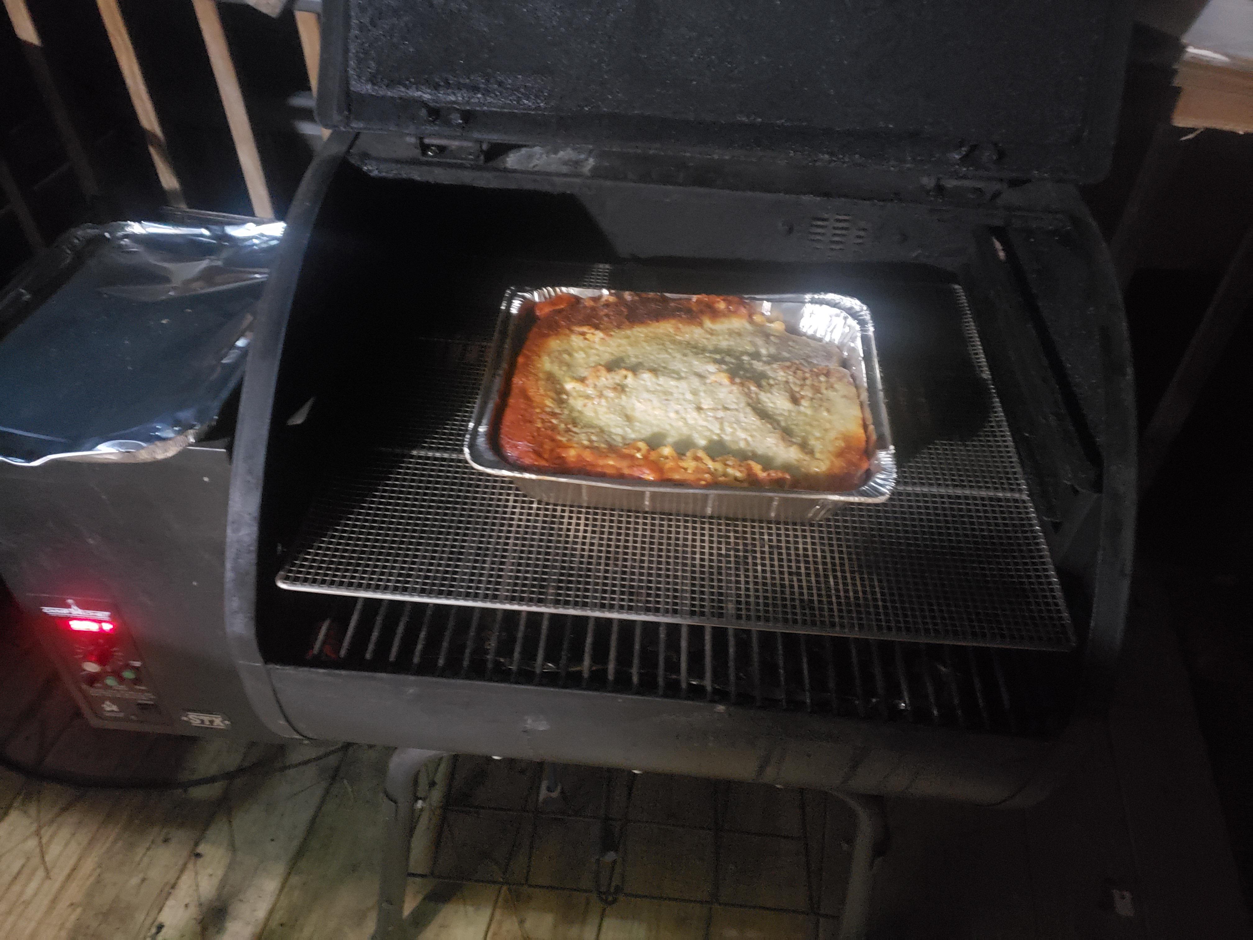 Smoke baked a stouffer's lasagna on the Camp chef. Smoke taste was