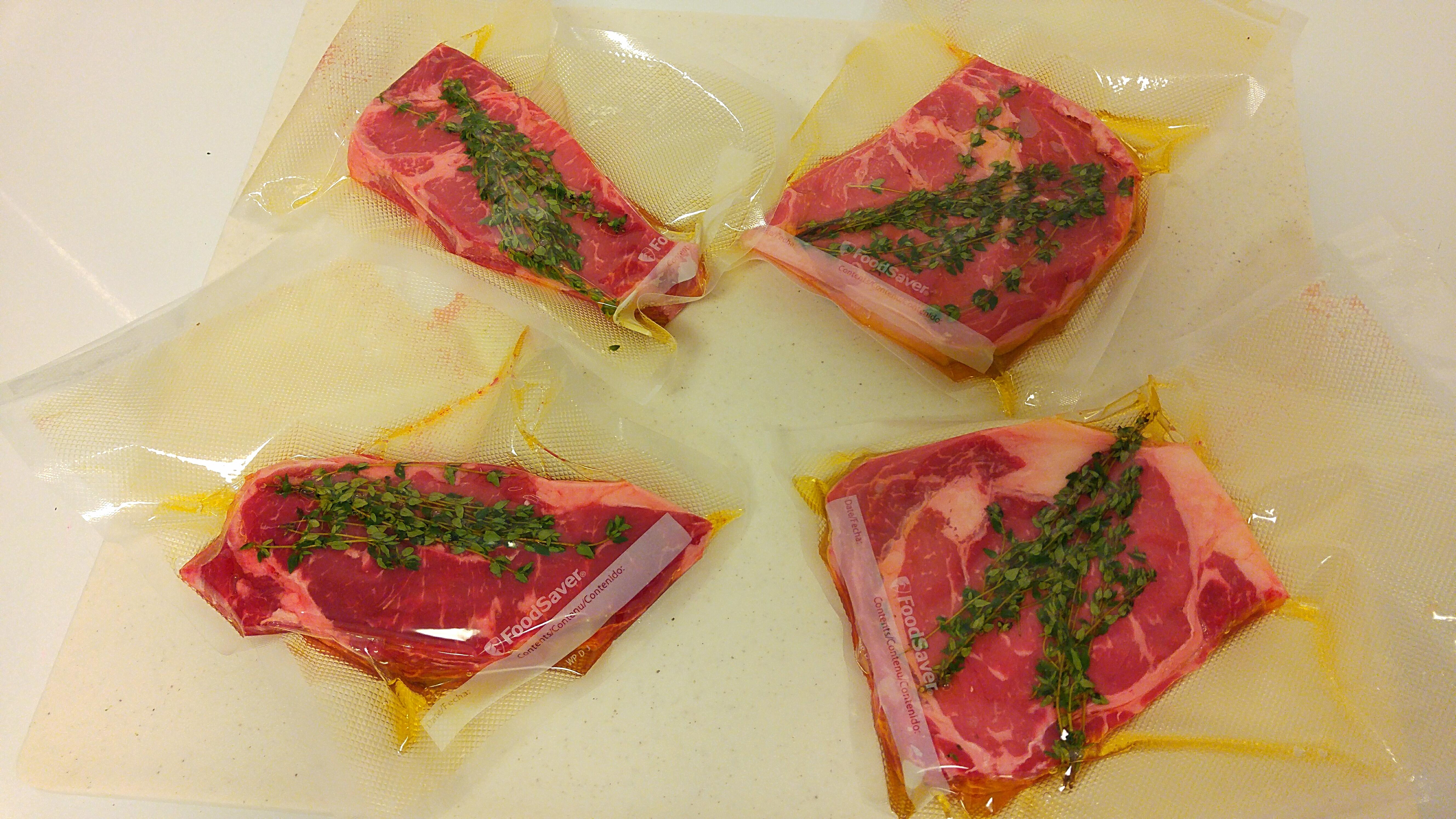 This too much thyme for 1 lb steaks? Thoughts on fresh herbs and sous