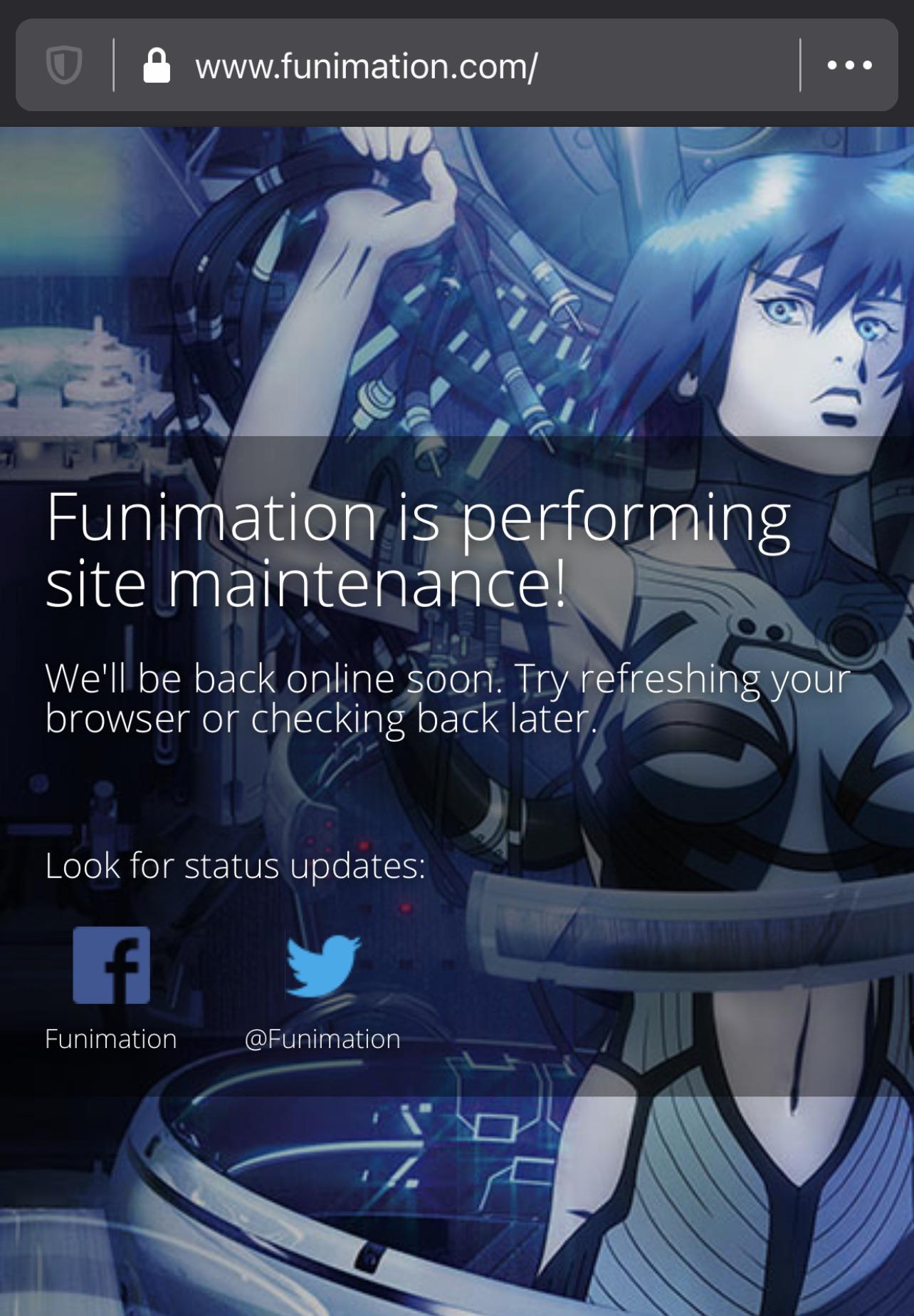 NOTICE All Funimation Services DOWN (as of 11/23 at 1100 UTC