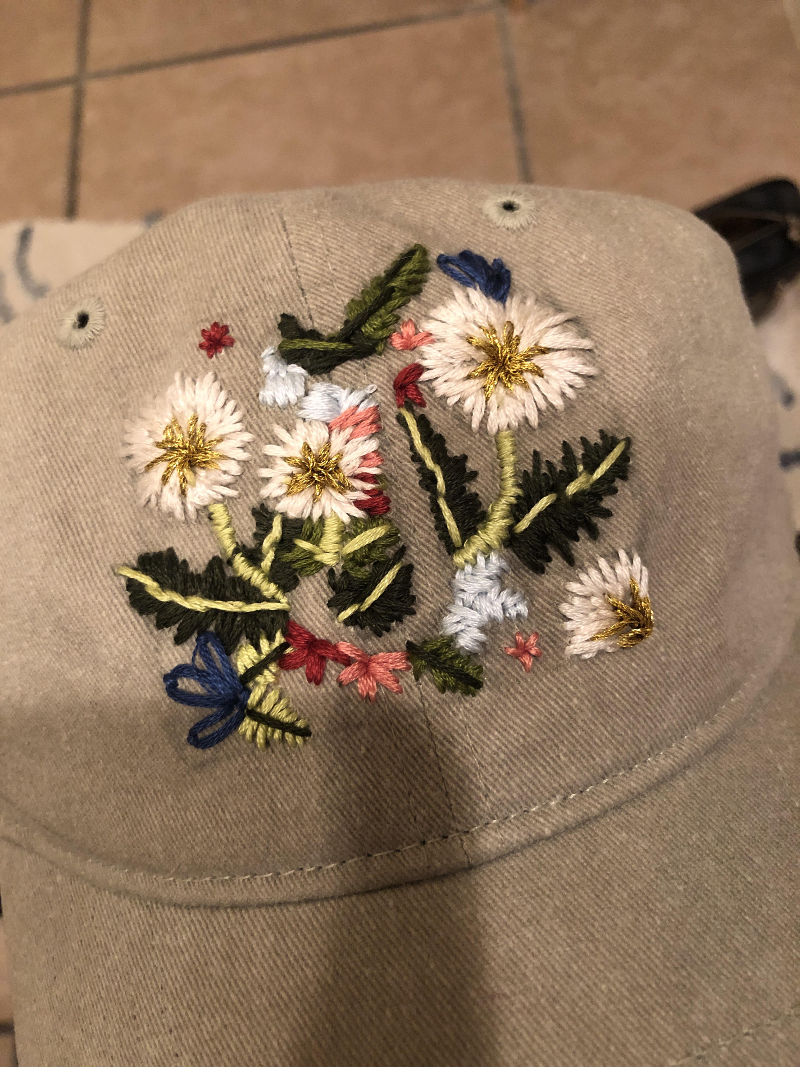 First try at embroidery made this hat for my bf. all tips appreciated