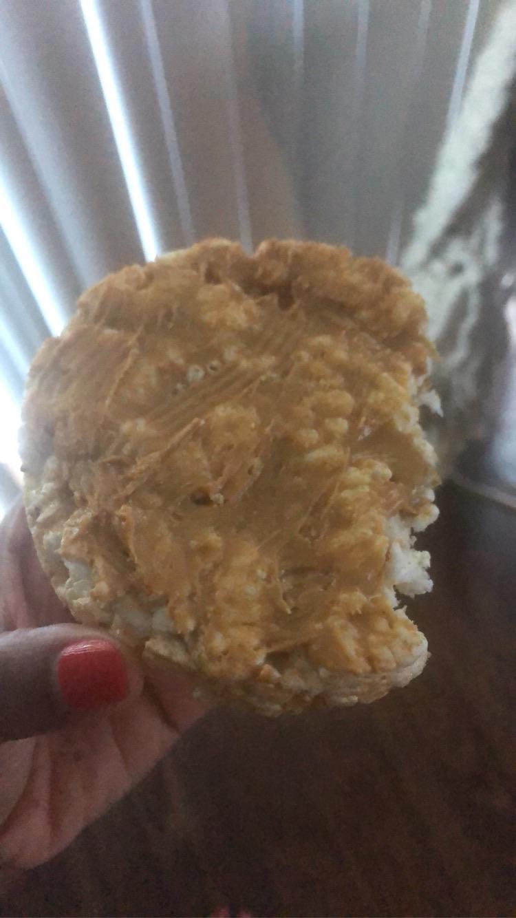 Apple cinnamon rice cake w/ 10g of Jiffy Natural Peanut Honey (the one with honey added) 108