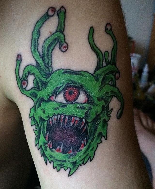 My Beholder tattoo. Not a great angle but it’s hard to take a picture