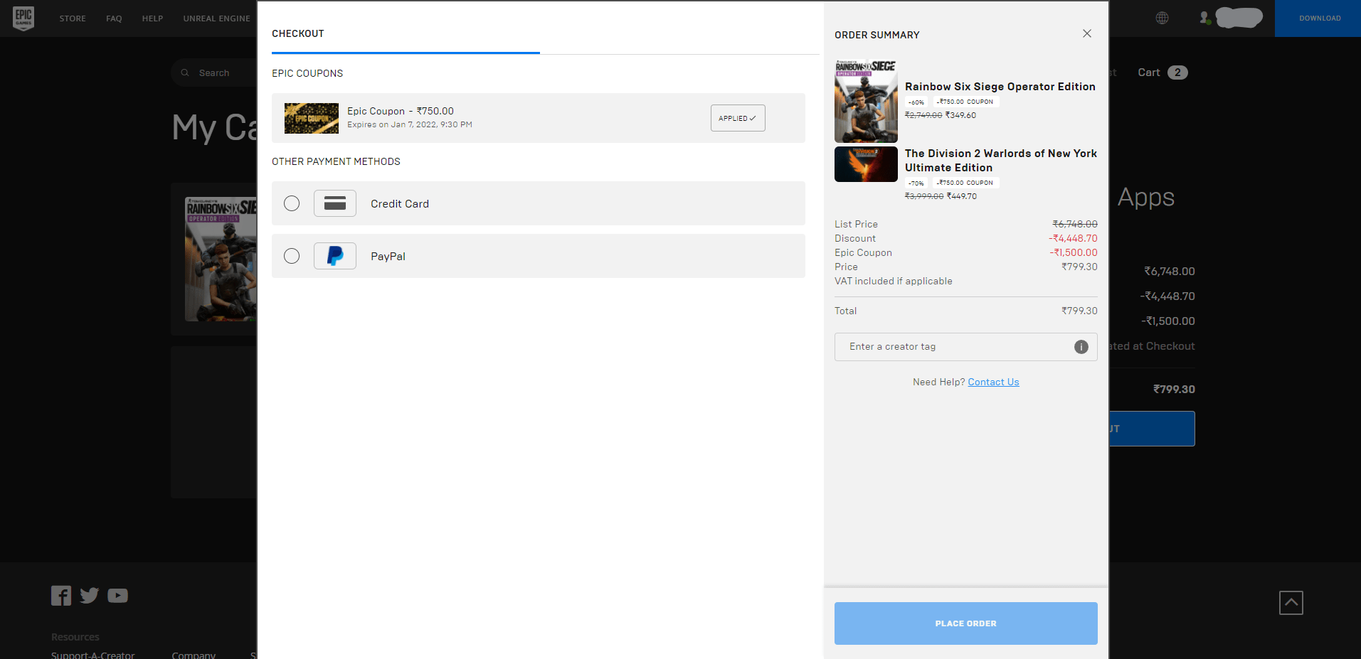 Epic Games Single Checkout Add multiple games to cart and multiple