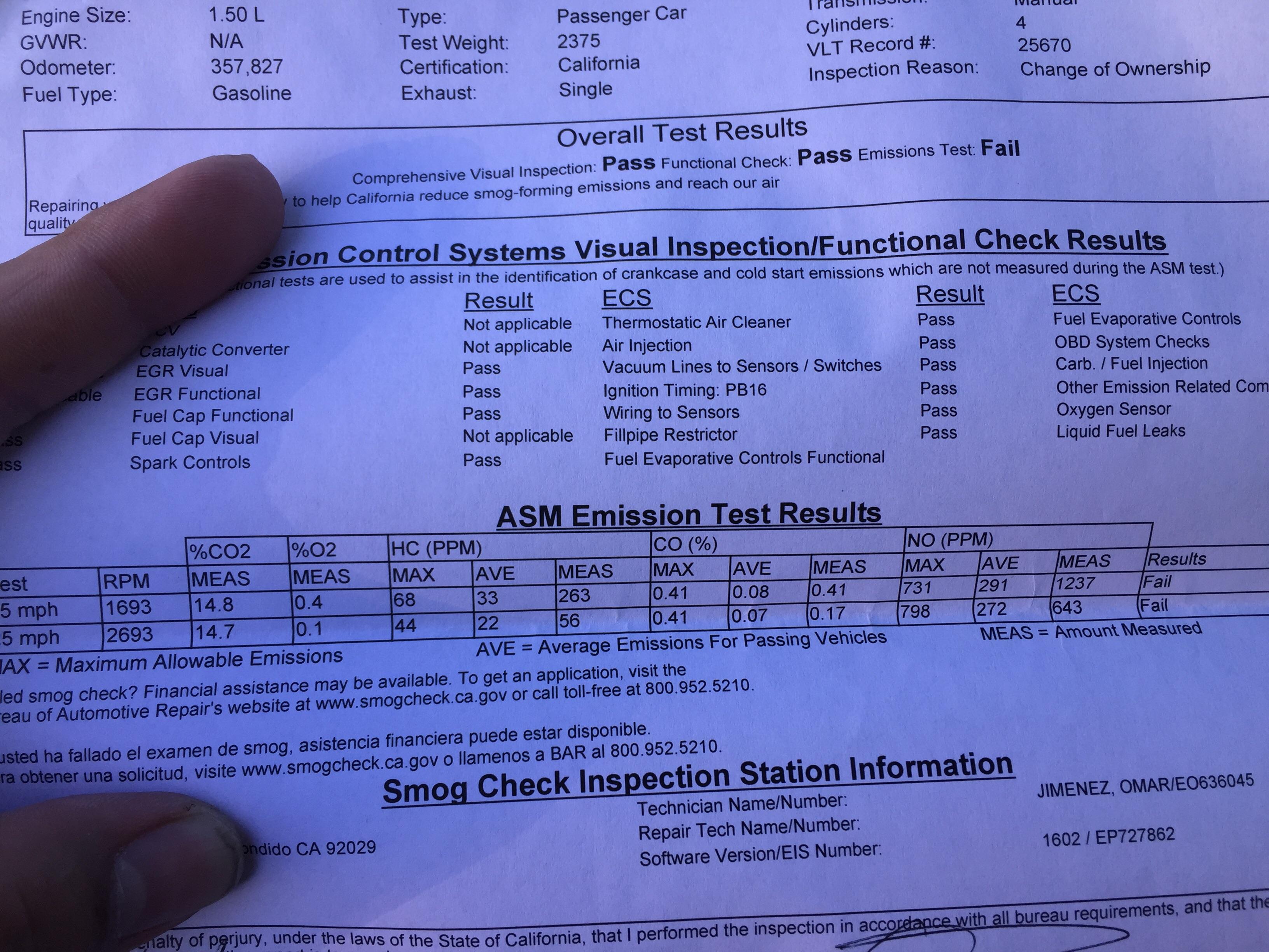 Need help passing CA smog check, car failed because of high NO and high