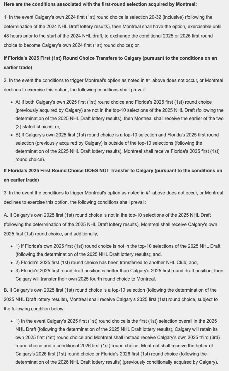 [CapFriendly] Here are the full conditions for the 1st round pick acquired by Montreal, from the