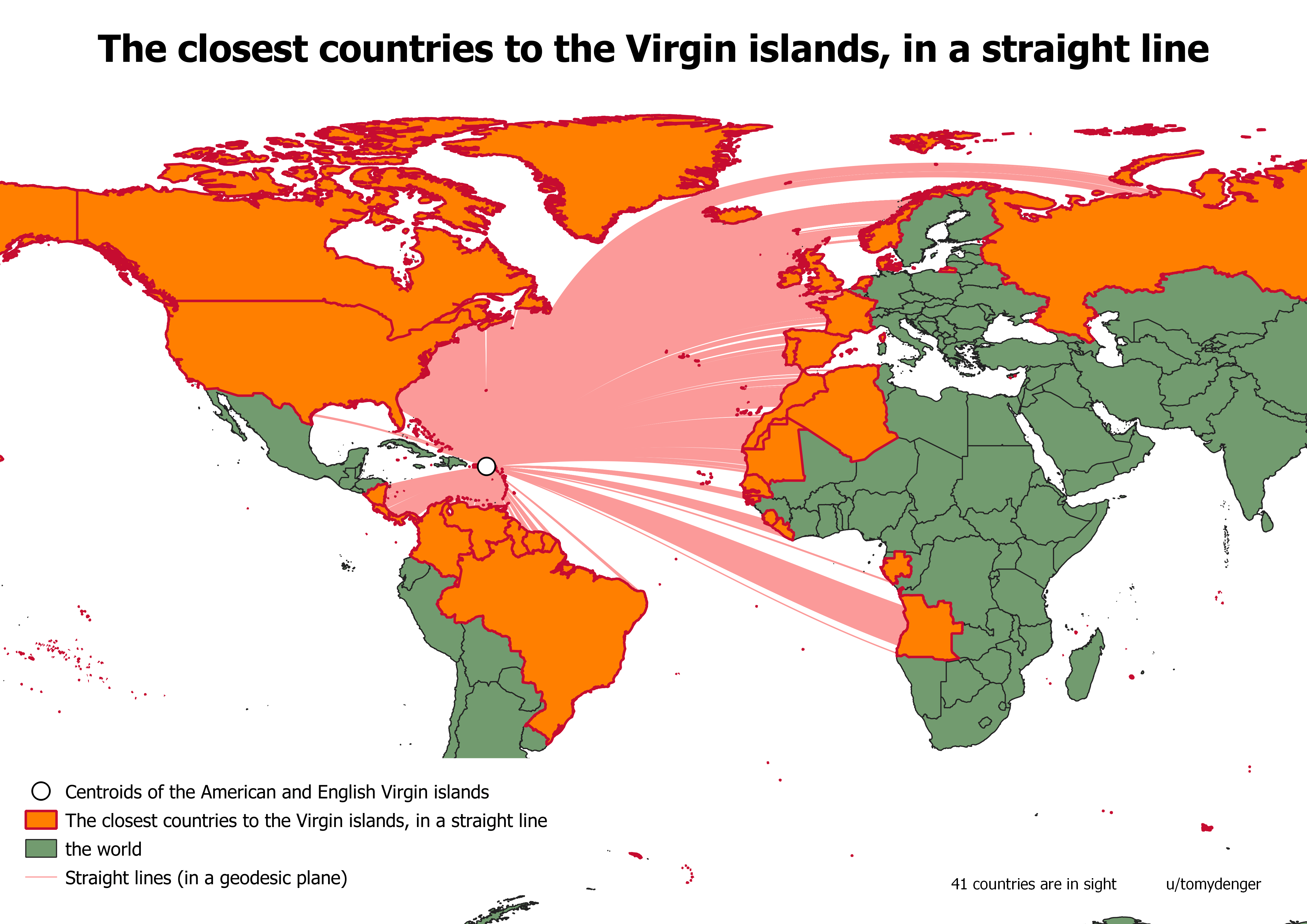 The closest countries to the Virgin islands, in a straight line r/MapPorn
