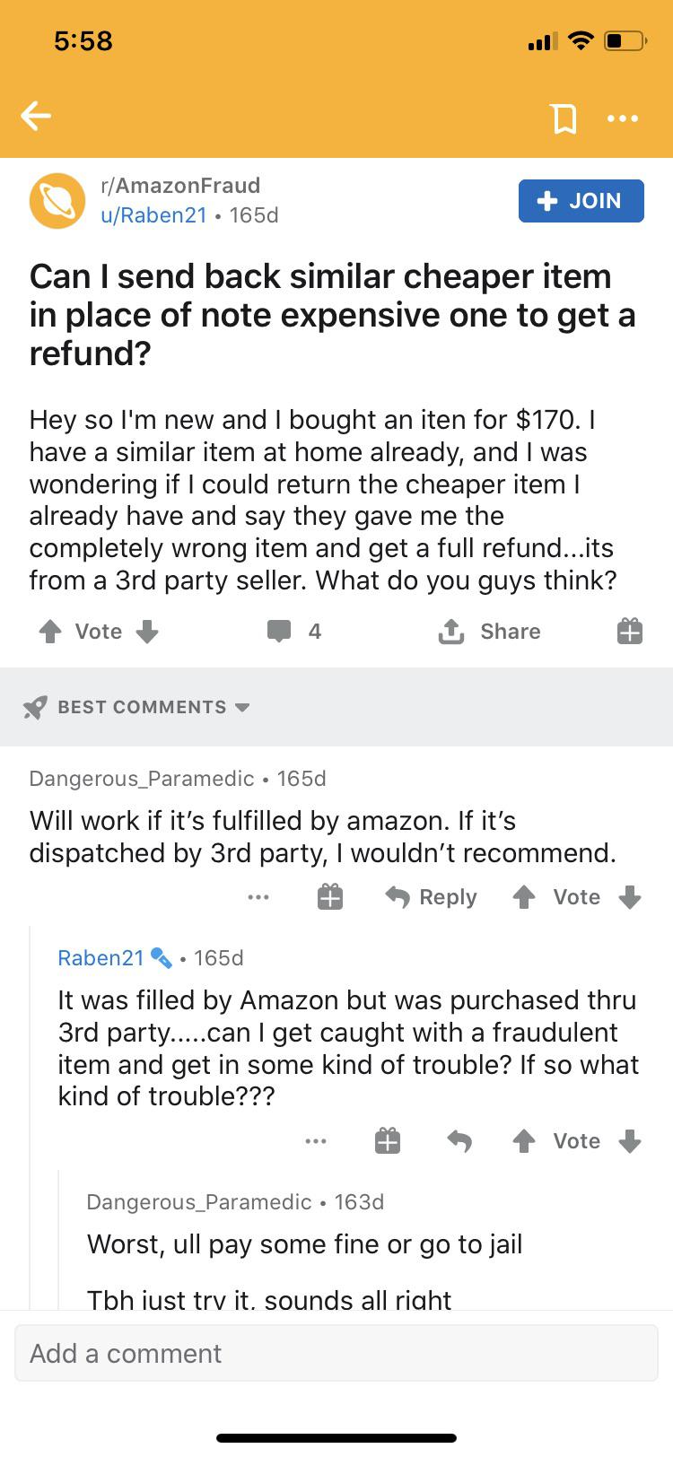 Please report this subreddit about Amazon Fraud and abusing the system