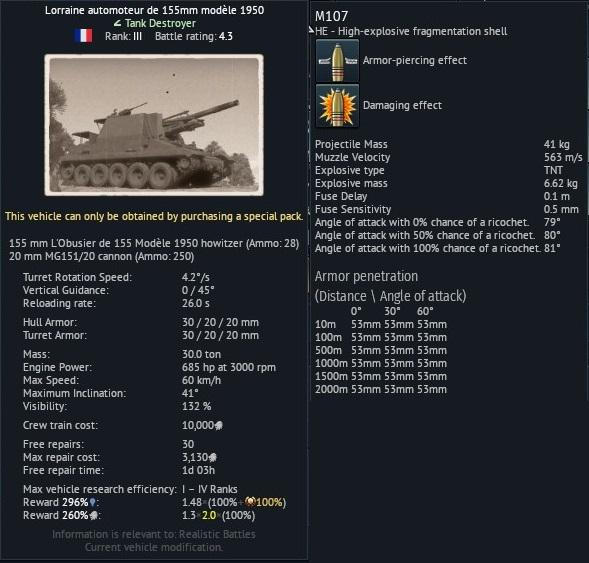 Lorraine 155mm Stat Card and Ammo r/Warthunder