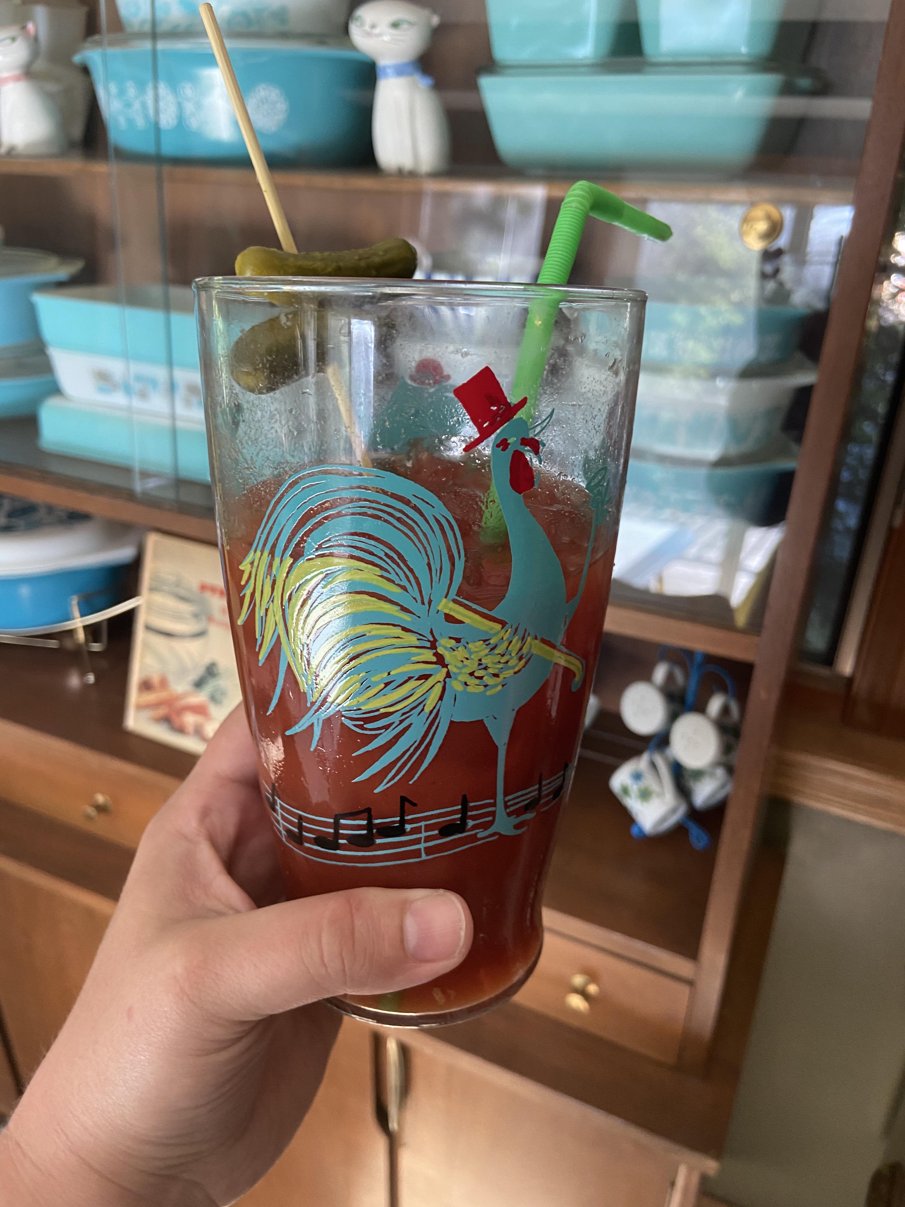 Bloody Mary in a cocktail shaker, because portion control r/Pyrex_Love