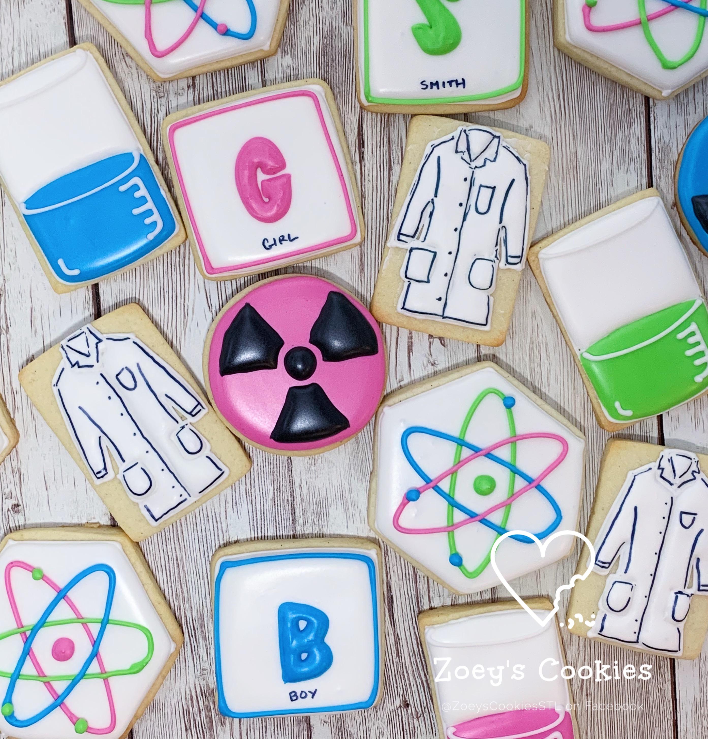 sciencethemed gender reveal cookies r/cookiedecorating