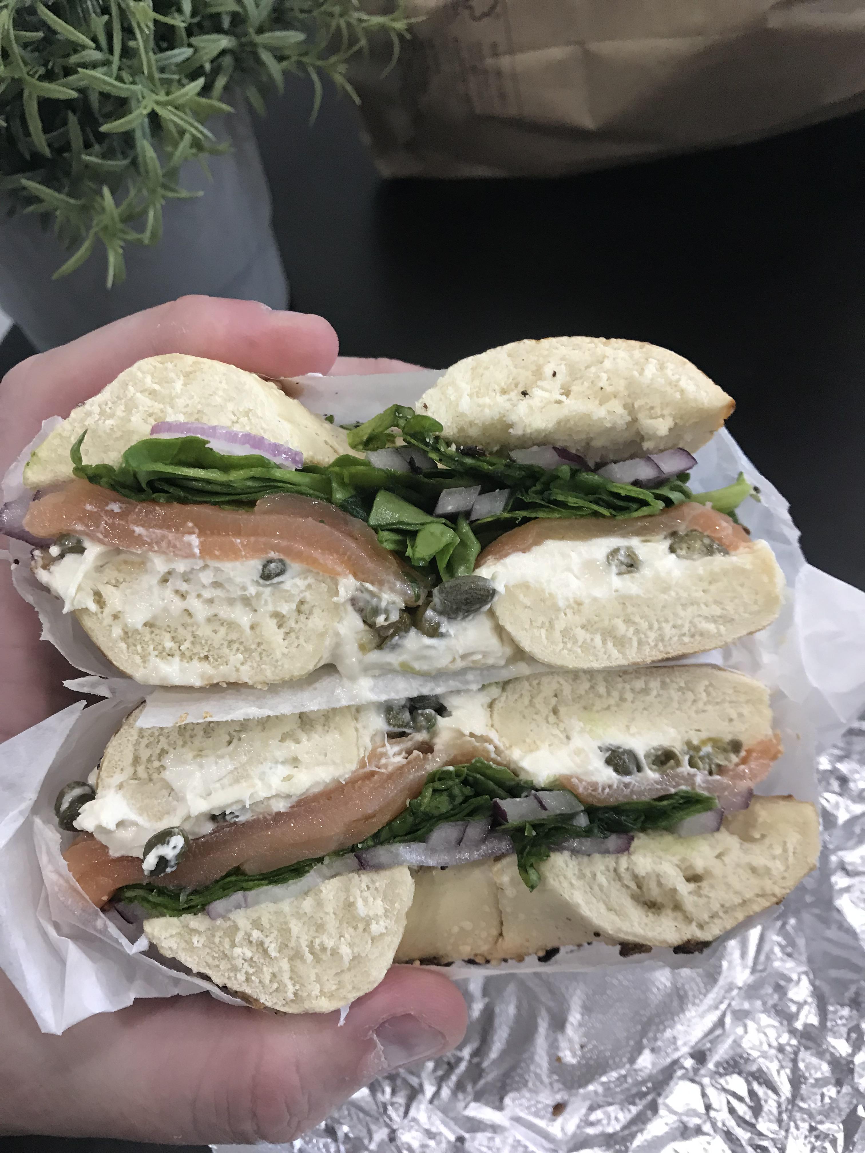 Lox on everything bagel at 5 Borough Bagels r/eatsandwiches