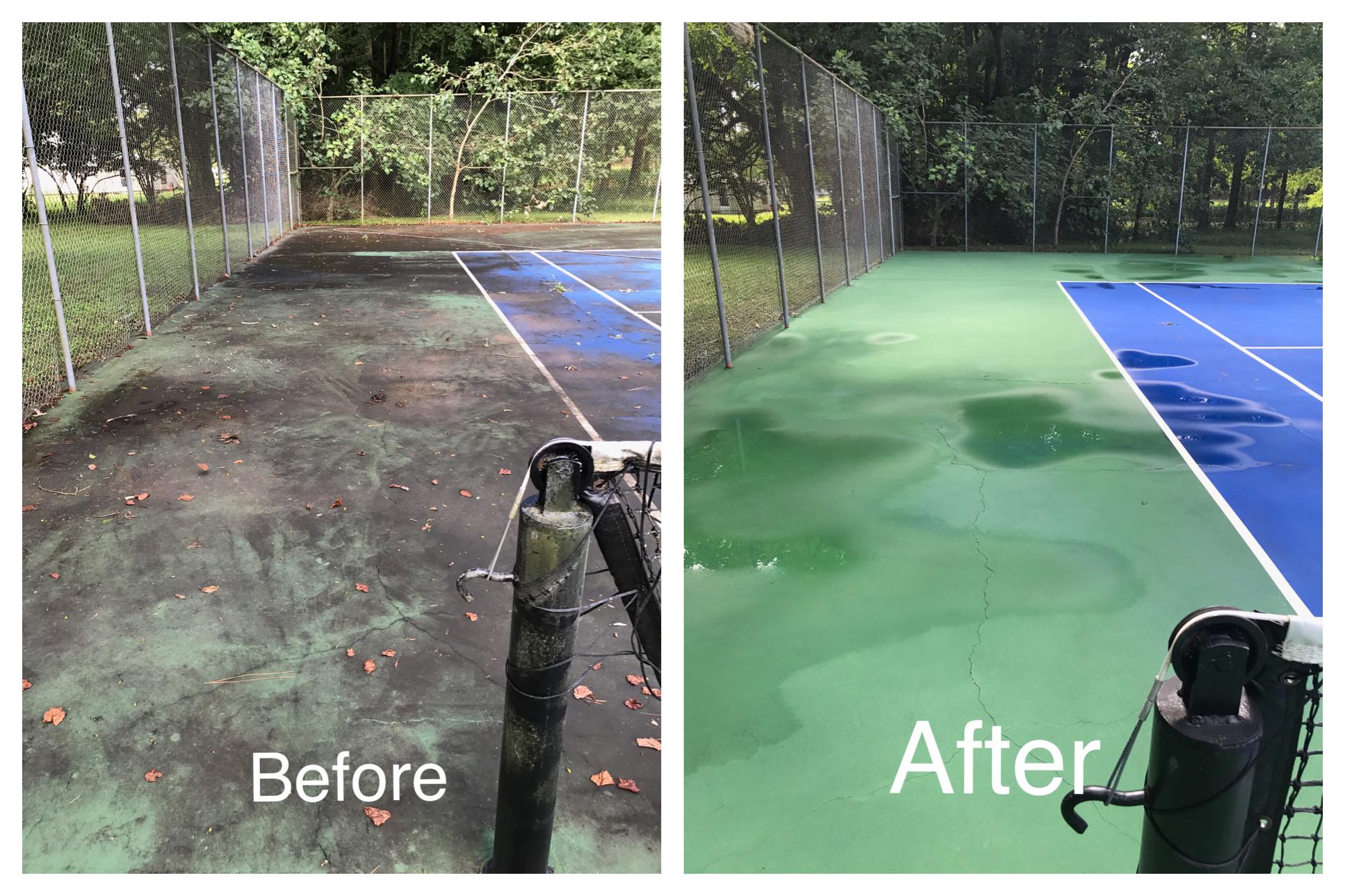 A little tennis court cleaning we did this week r/powerwashingporn