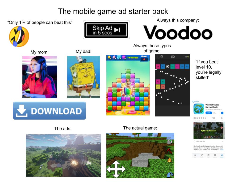 The mobile game ad starter pack r/starterpacks