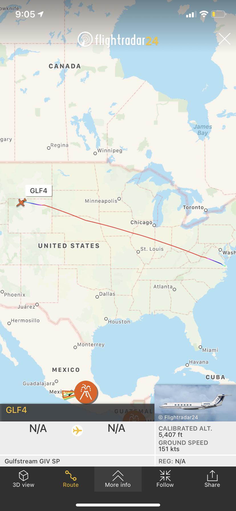 Private flight coming from Norfolk, Virginia to Cody, Wyoming... Push