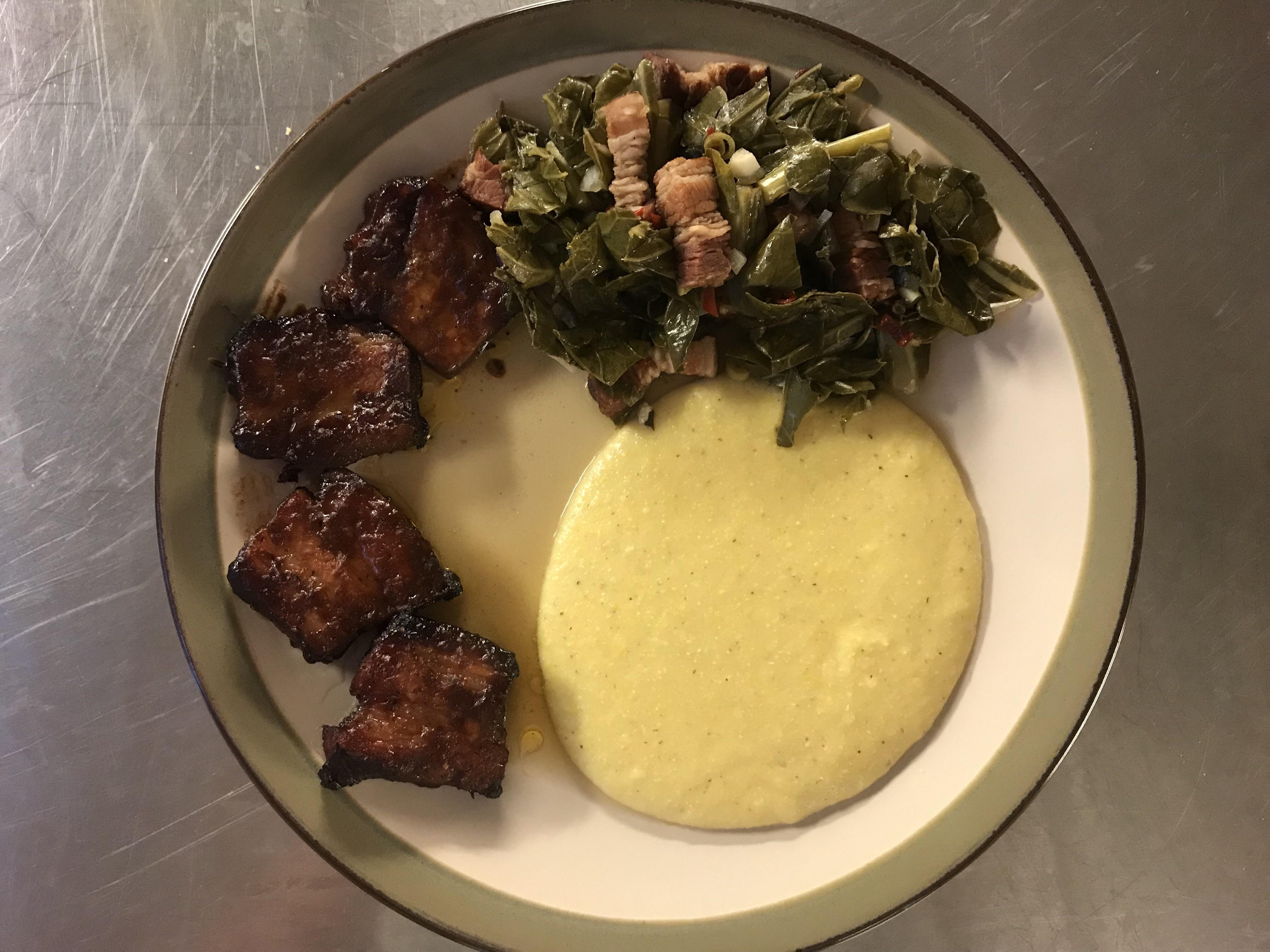 [Homemade] fish sauce/honey braised pork belly with crock pot collards