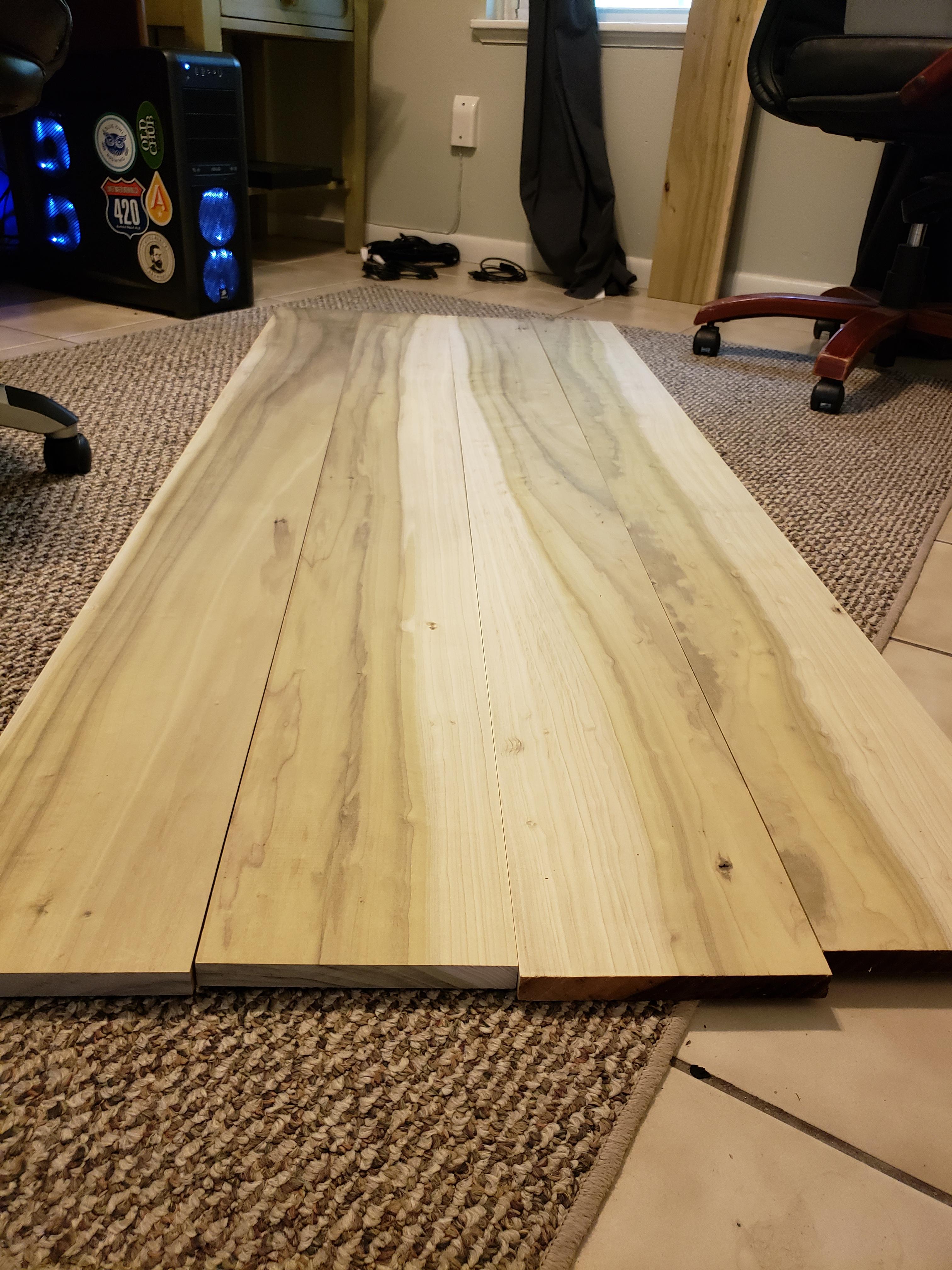 Planning a desk top using Poplar boards. Not gonna stain it, color is beautiful already! Looking