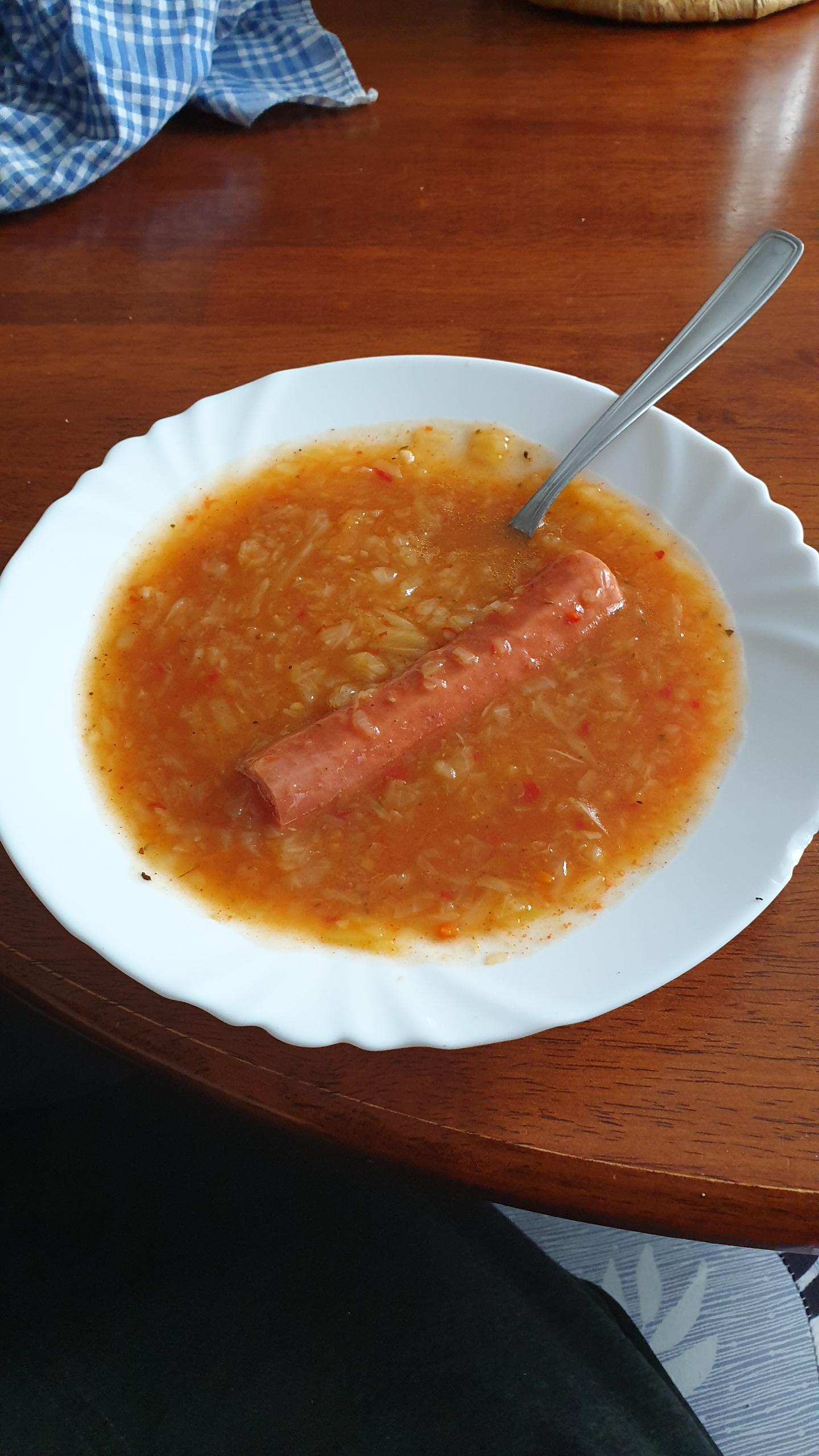 Cabbage soup with a hot dog r/shittyfoodporn