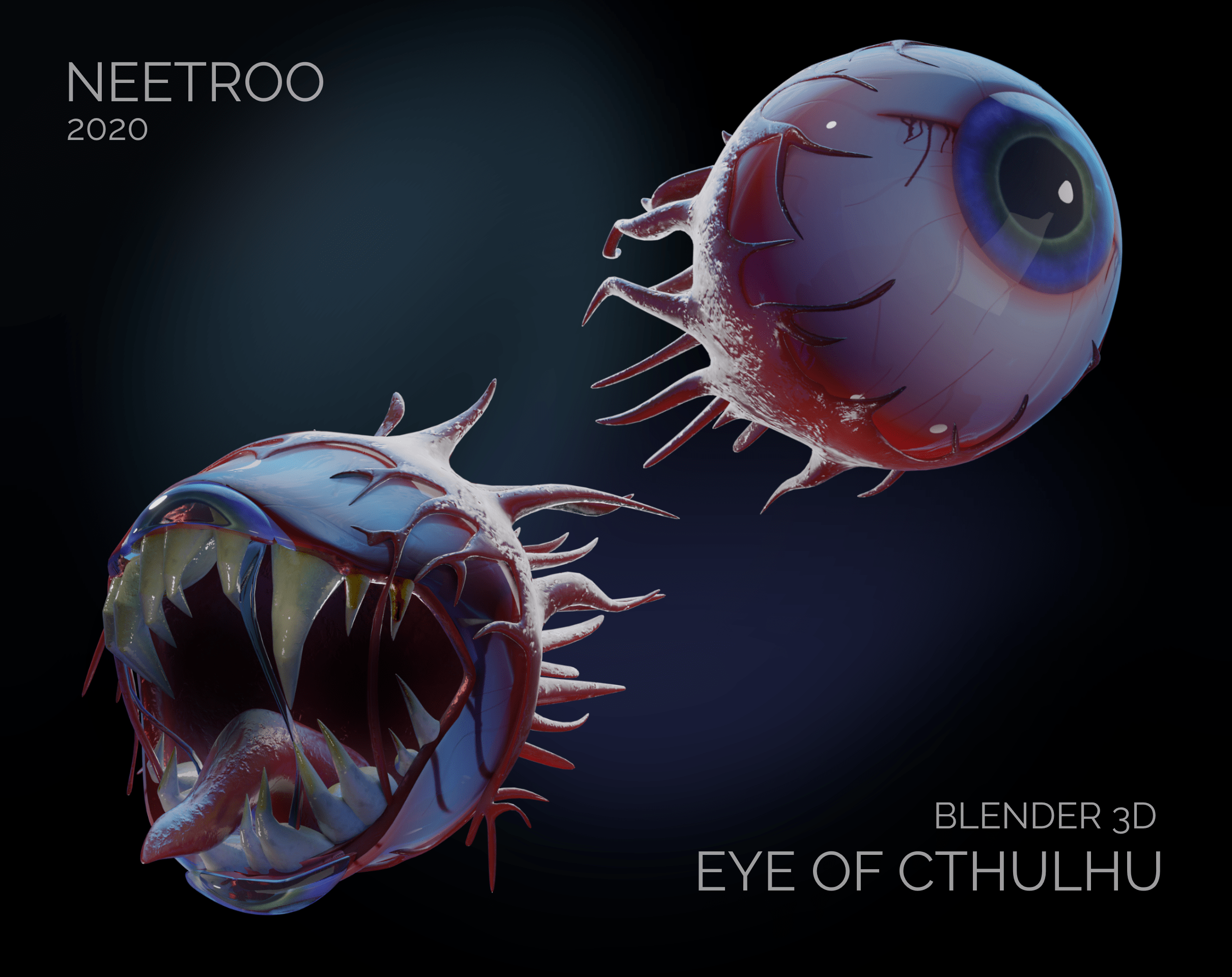 A model I made of the Eye of Cthulhu from Terraria! (rendered in eevee