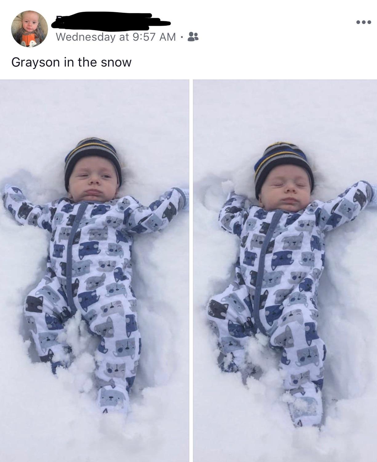 Let’s put our newborn baby in the snow for some likes. r