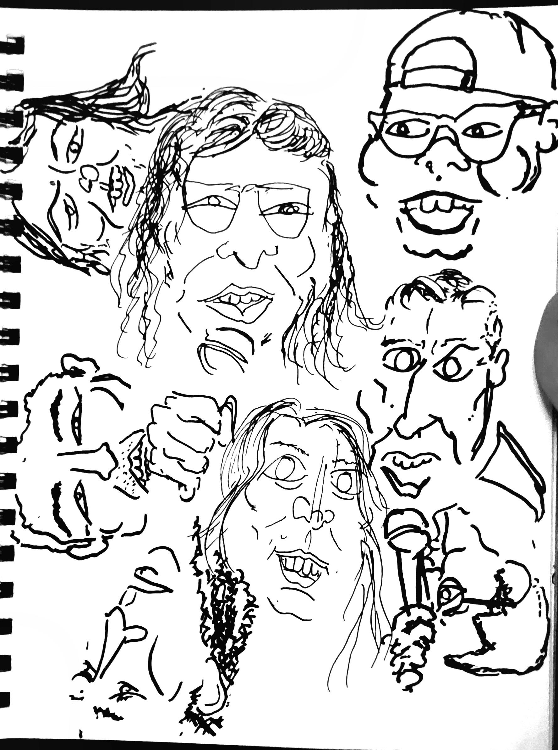some doodles of the comedians preforming last Tuesday 8/16 at 3 Diamond